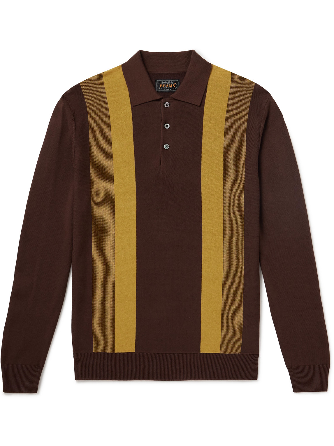Beams Striped Jacquard-knit Polo Shirt In Brown