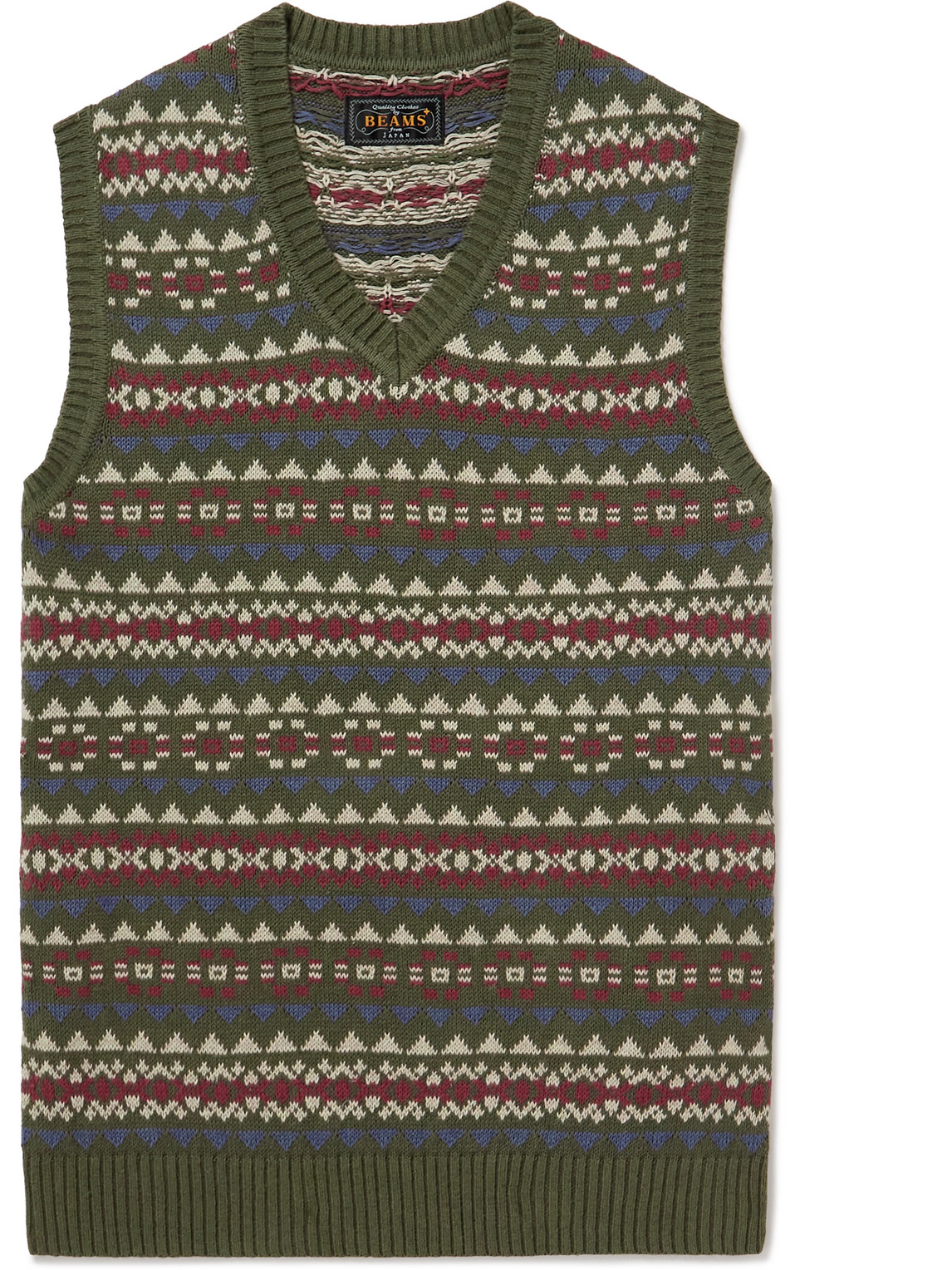 Shop Beams Fair Isle Linen And Cotton-blend Sweater Vest In Green