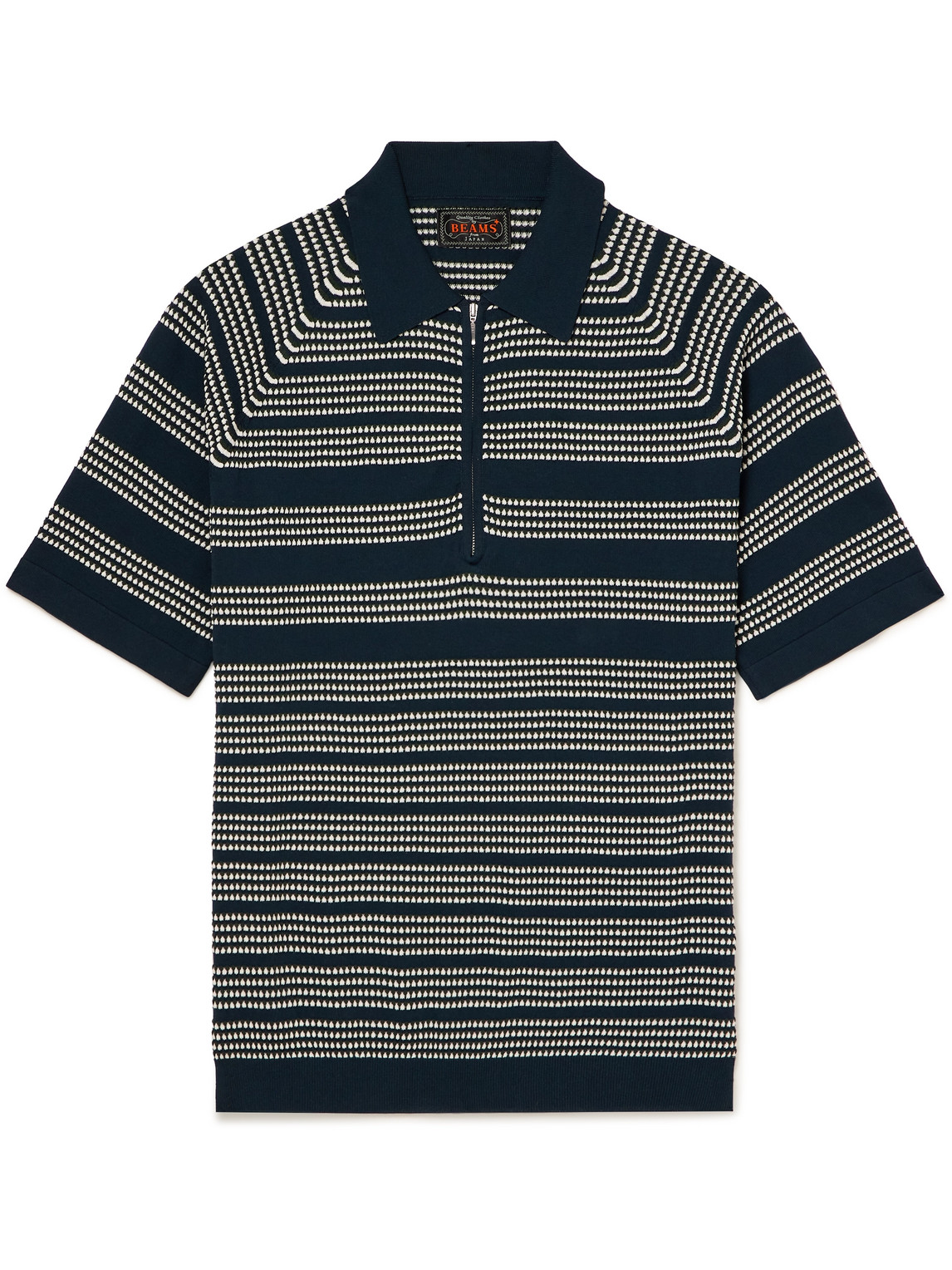 Beams Striped Cotton-jacquard Half-zip Polo Shirt In Blue