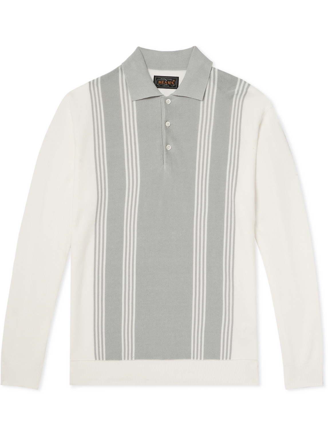Beams Striped Knitted Polo Shirt In Grey
