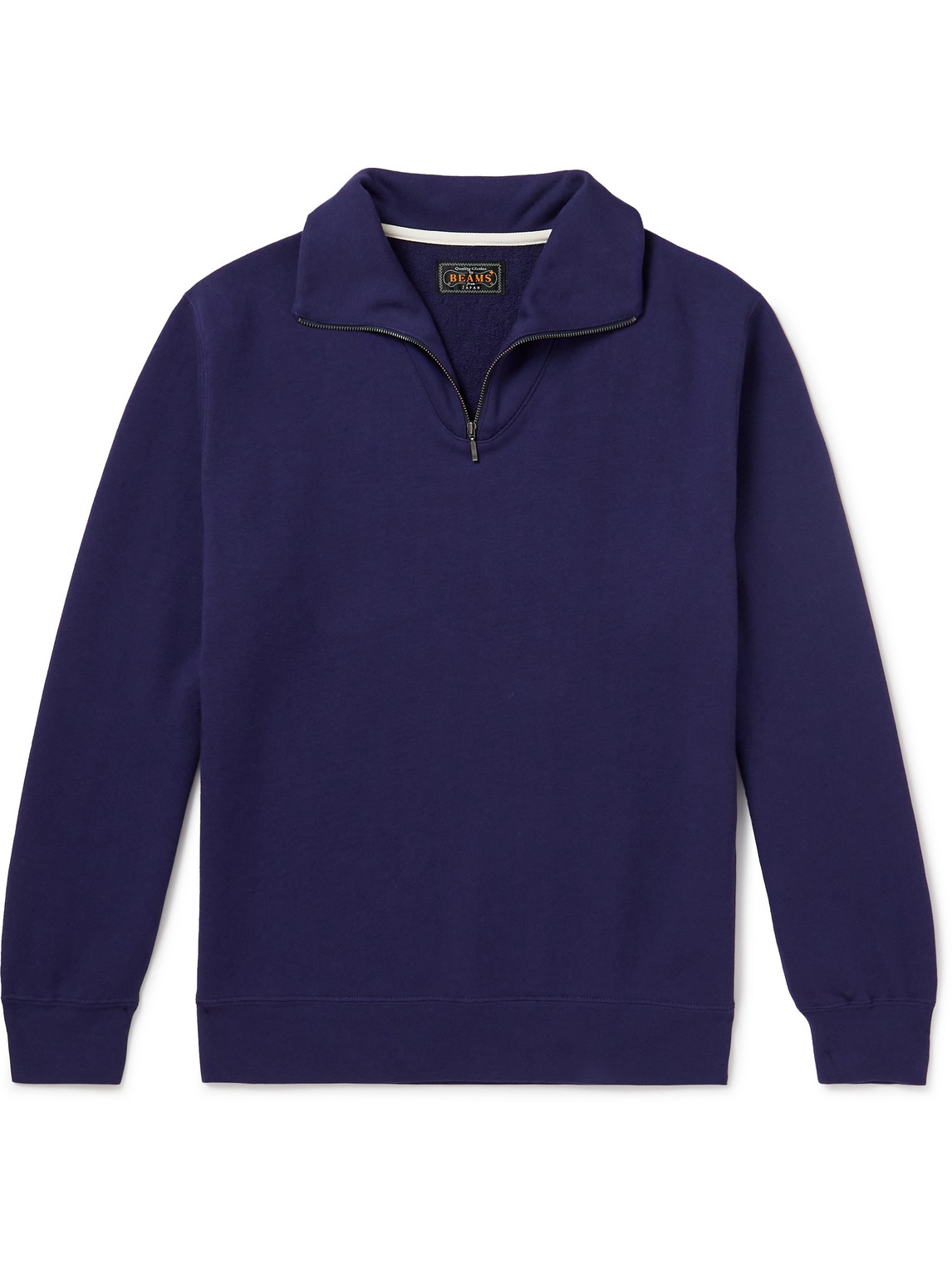 Beams Cotton-jersey Half-zip Sweatshirt In Blue