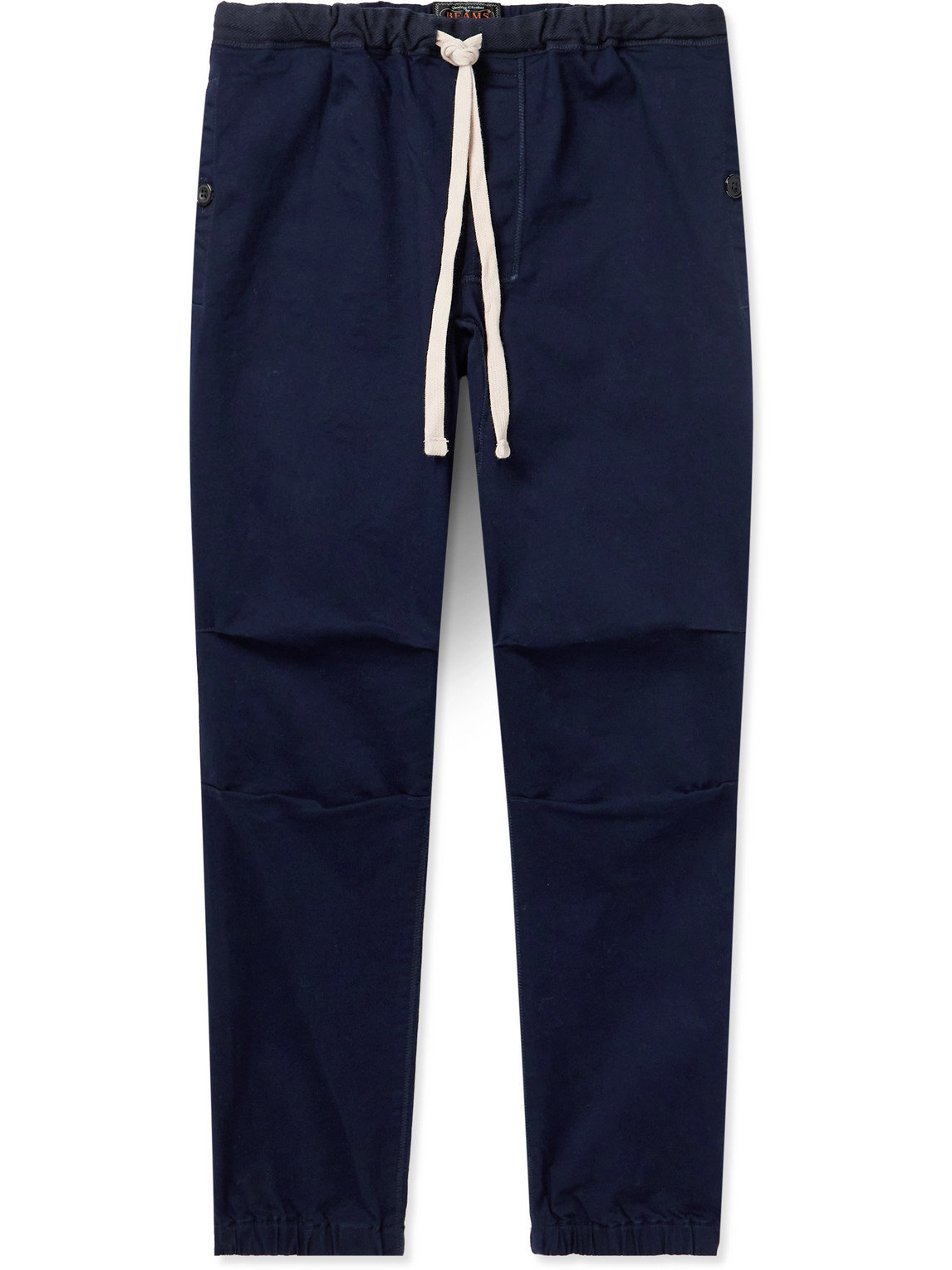 Beams Gym Tapered Stretch-cotton Twill Drawstring Trousers In Blue