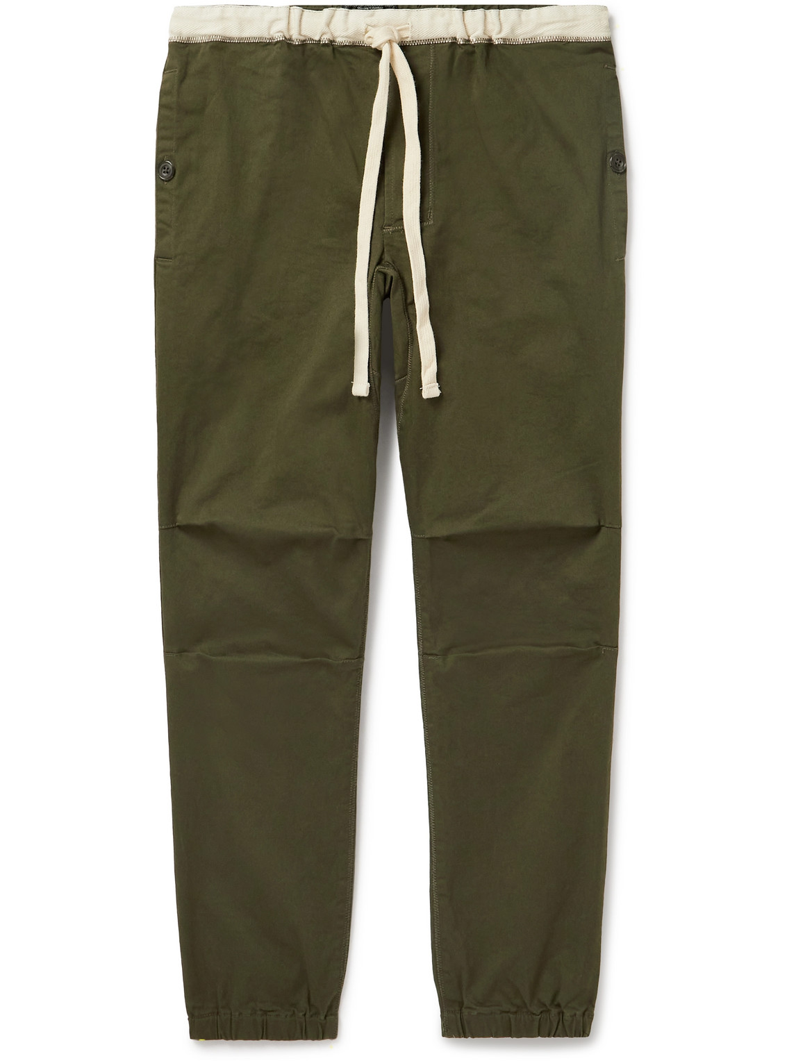 Beams Gym Tapered Stretch-cotton Twill Drawstring Trousers In Green