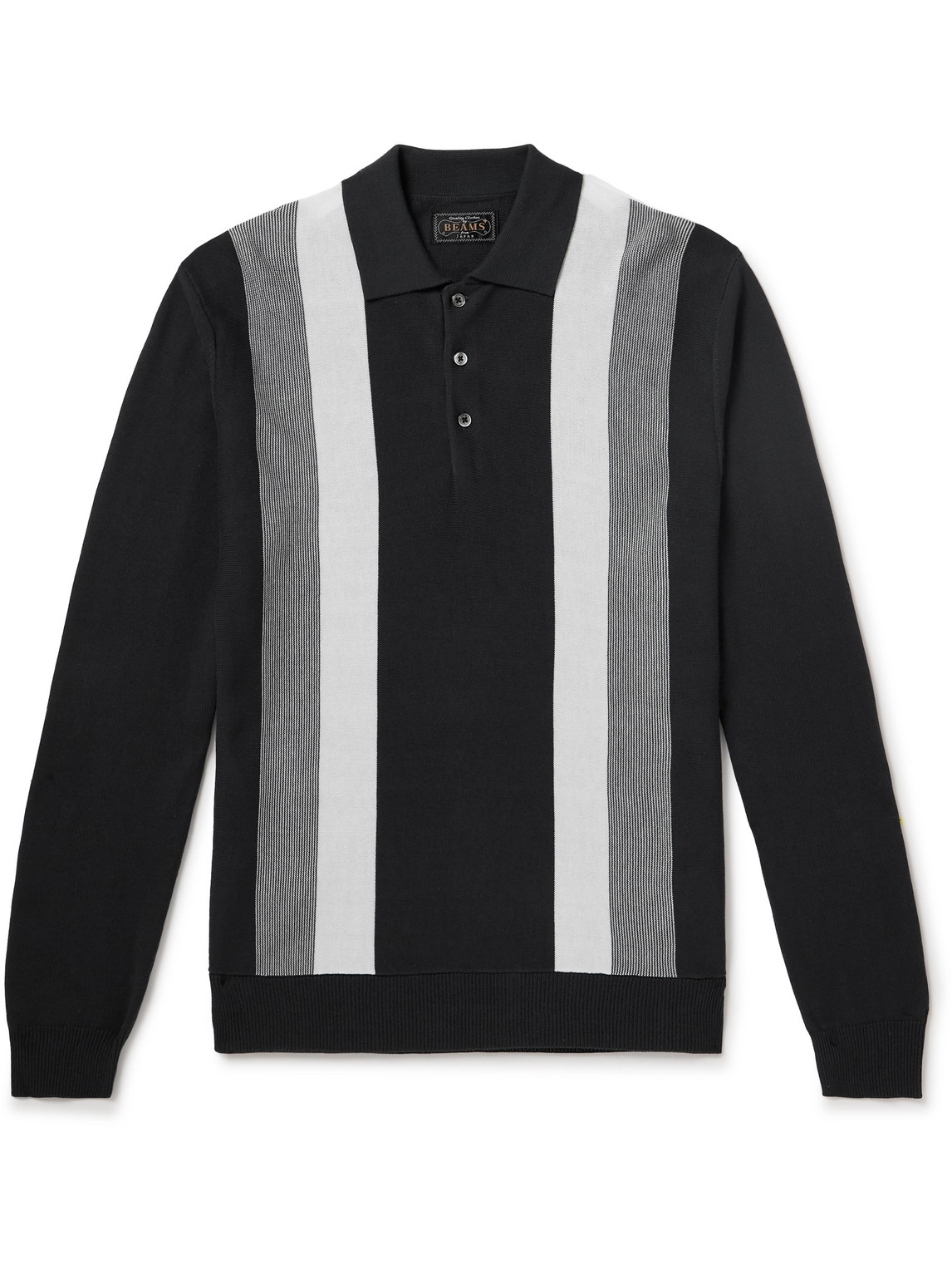 Beams Striped Knitted Polo Shirt In Black