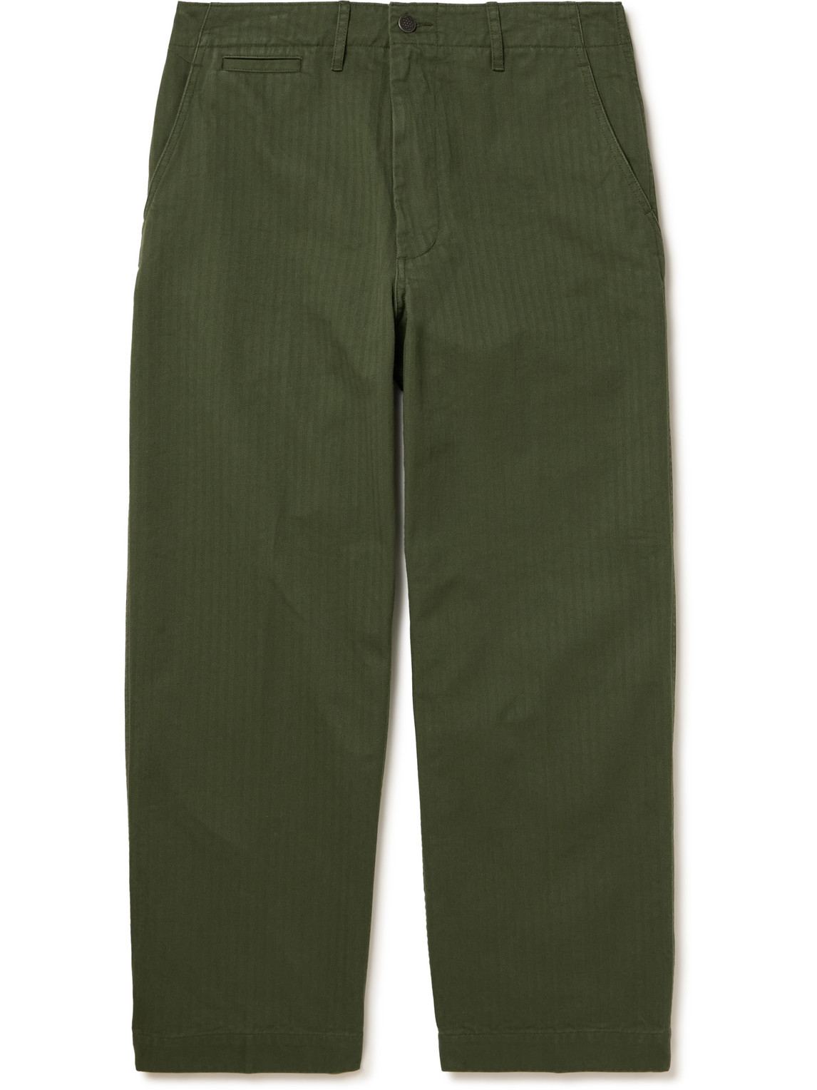 Beams Straight-leg Herringbone Cotton Trousers In Green