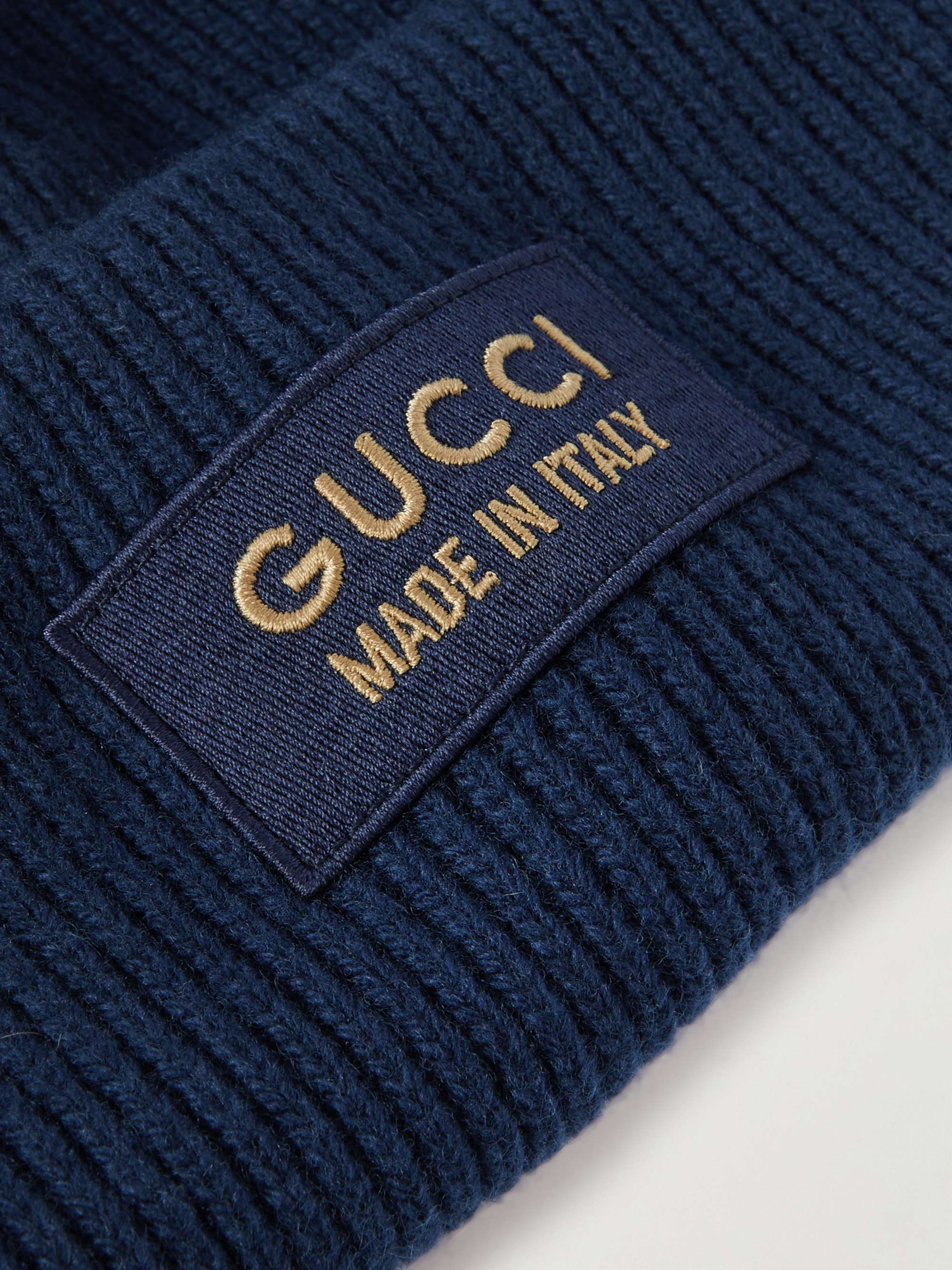 Gucci Rib Wool Hat with Label Dark Blue