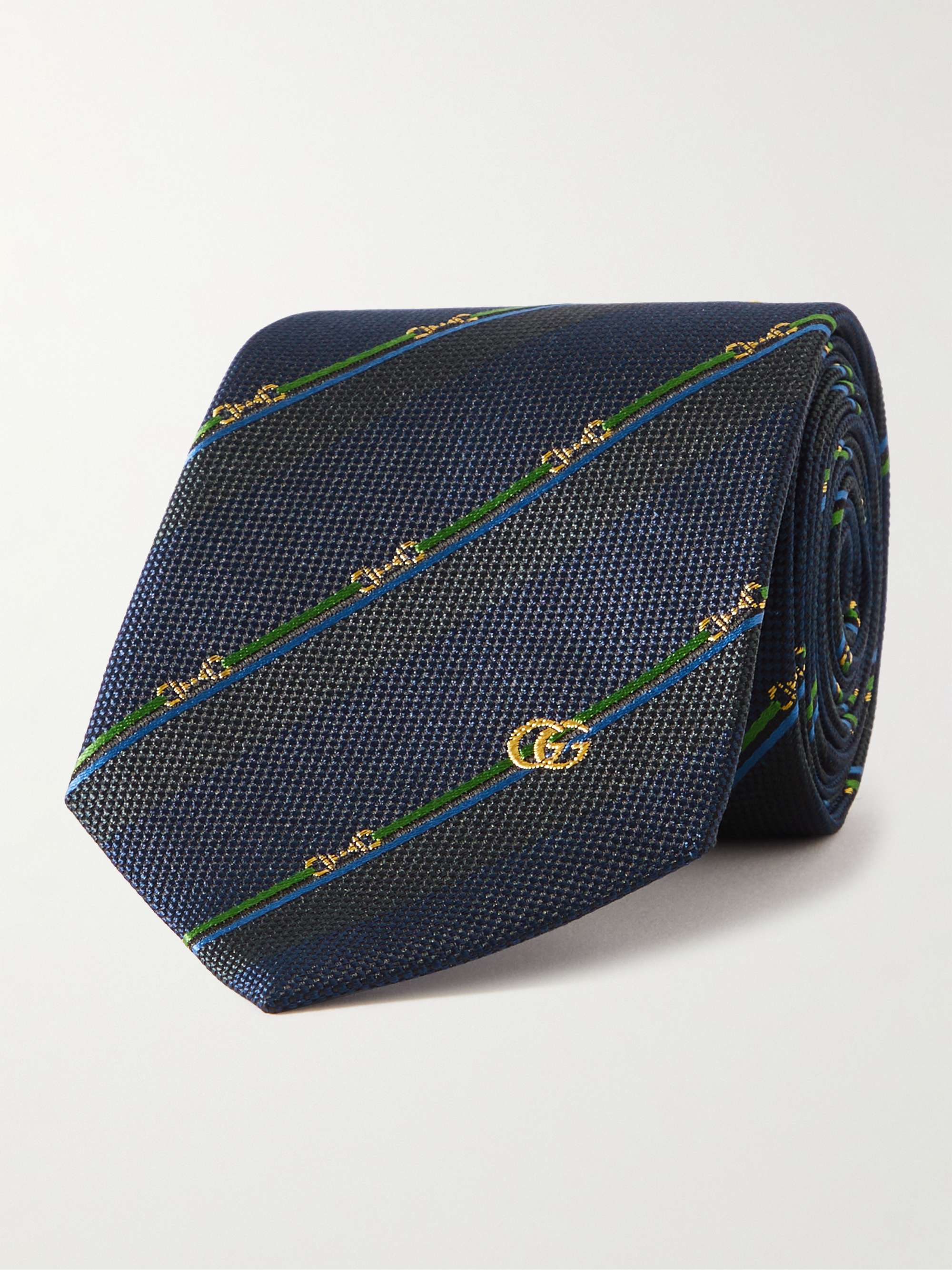 GUCCI 7cm Embroidered Striped Silk-Jacquard Tie for Men | MR