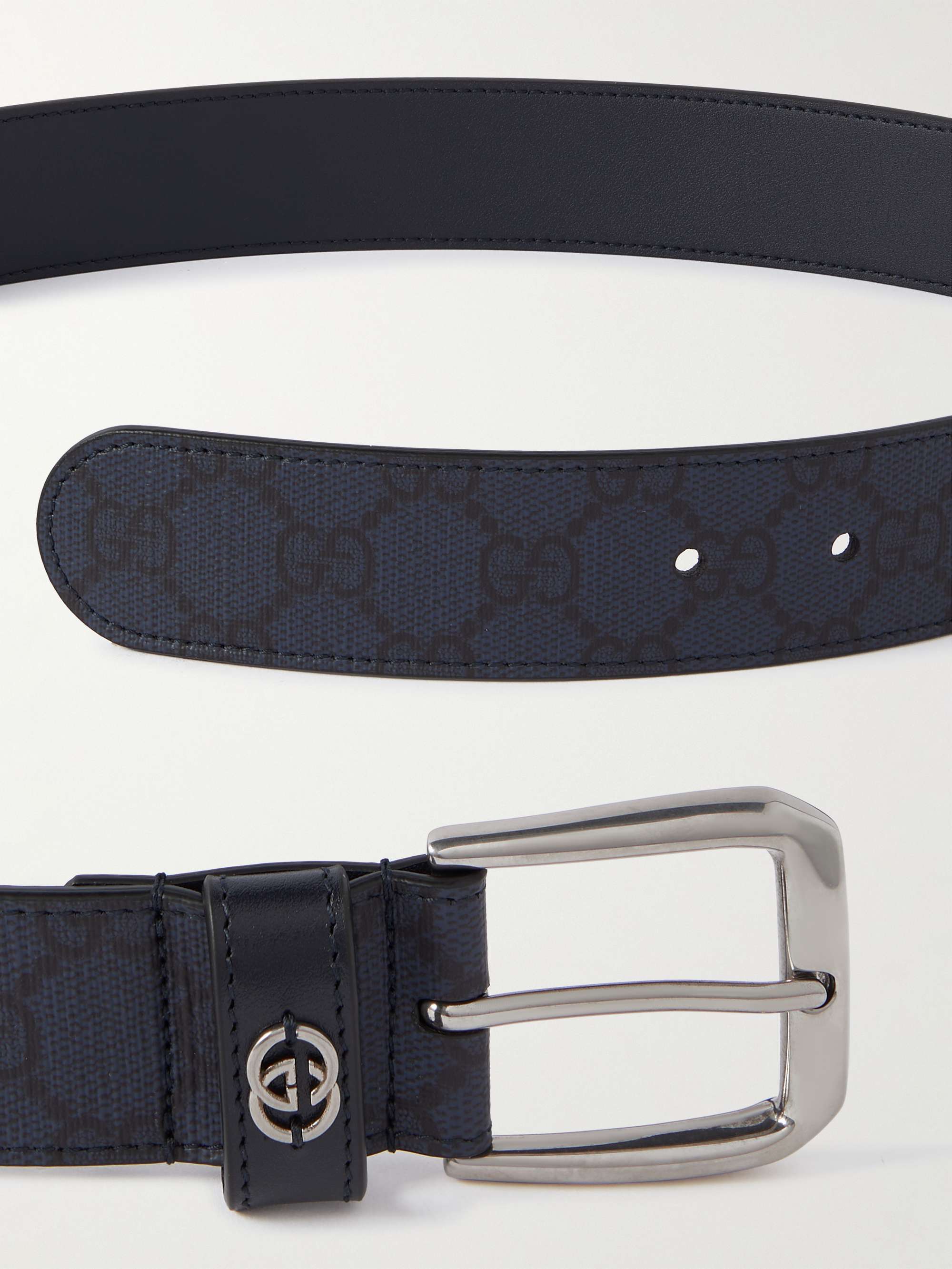 GUCCI 4cm Leather-Trimmed Monogrammed Coated-Canvas Belt for Men