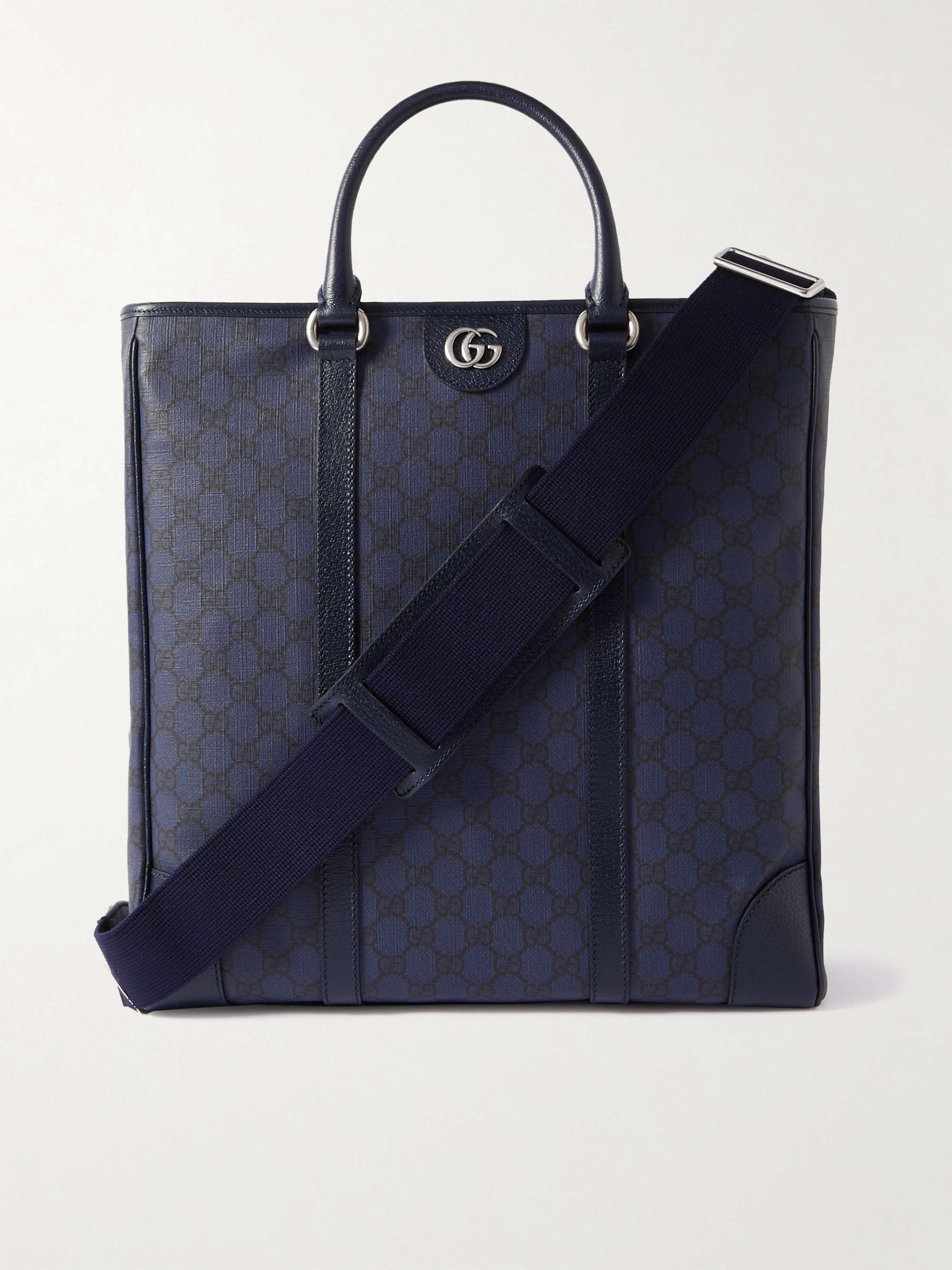 GUCCI Ophidia Leather-Trimmed Monogrammed Supreme Coated-Canvas Tote ...