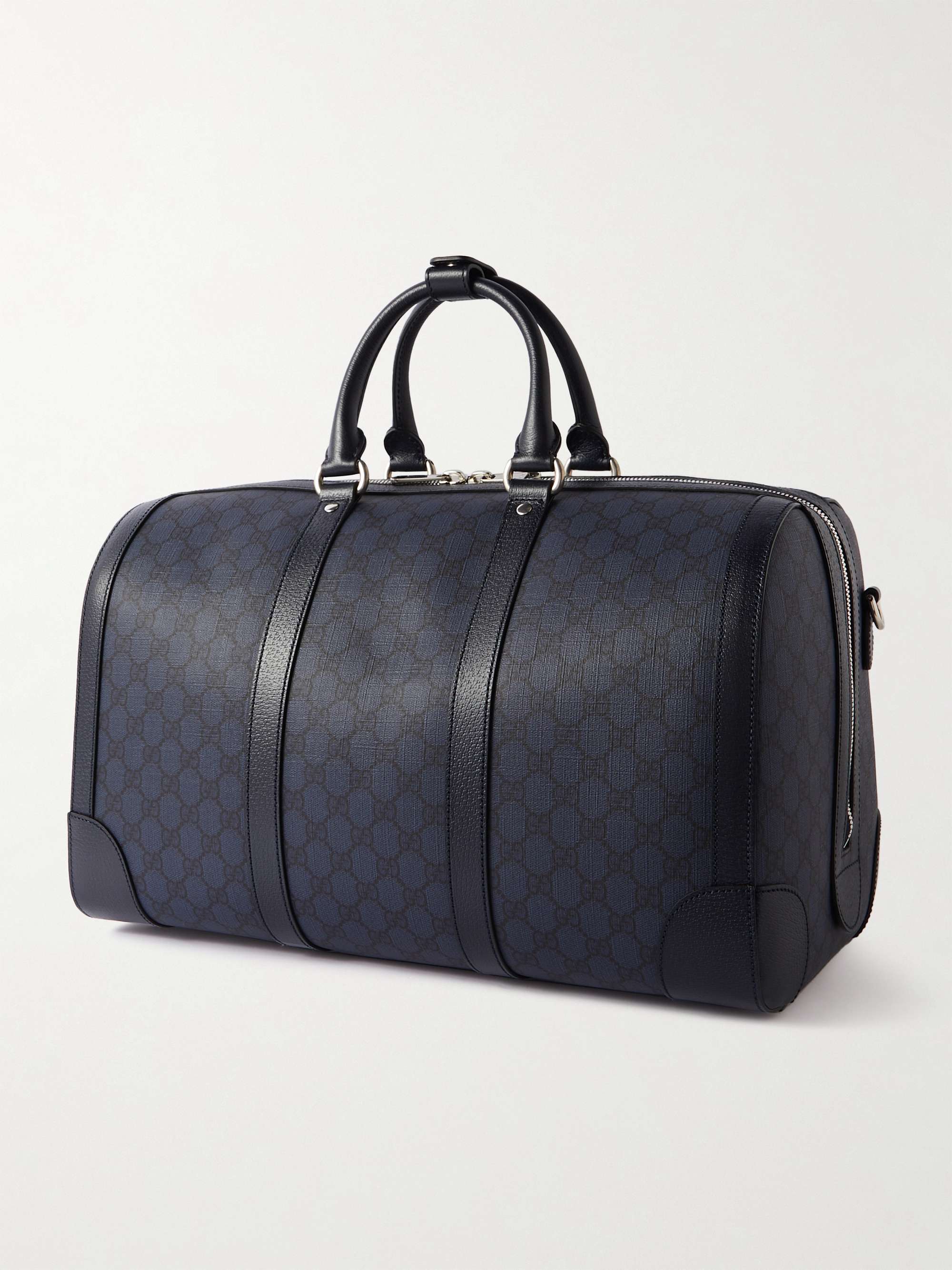 GUCCI Ophidia Leather-Trimmed Monogrammed Coated-Canvas Duffle Bag