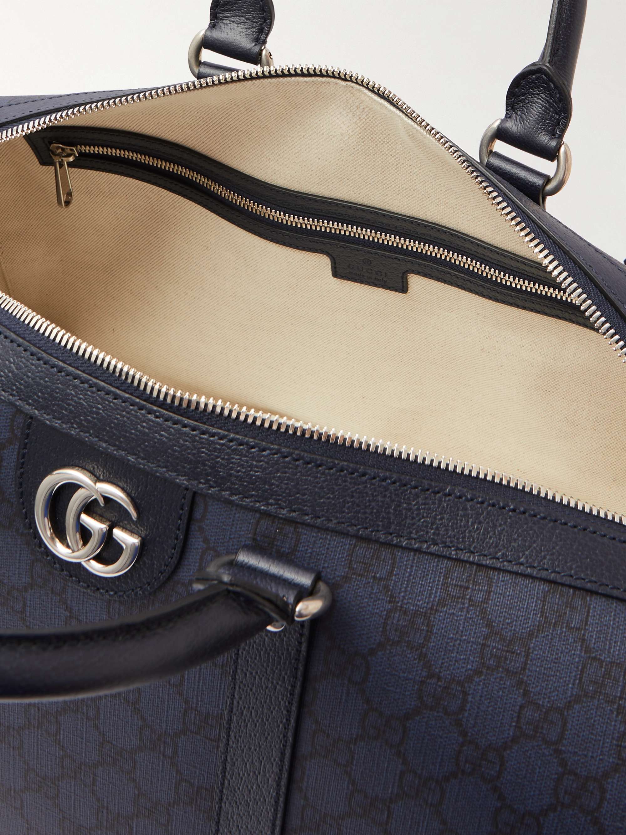 GUCCI Ophidia Leather-Trimmed Monogrammed Coated-Canvas Duffle Bag