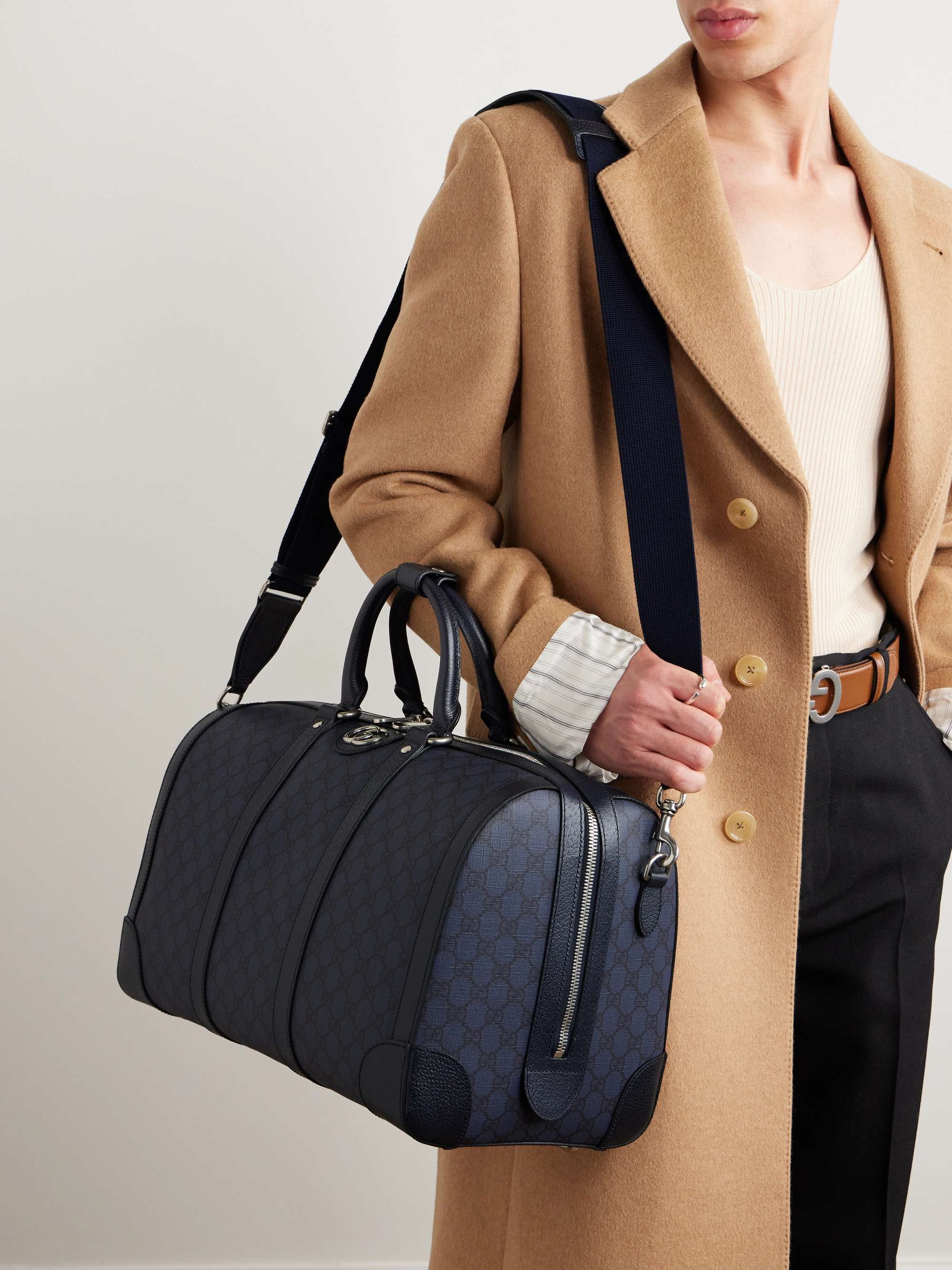 GUCCI Ophidia Leather-Trimmed Monogrammed Coated-Canvas Duffle Bag