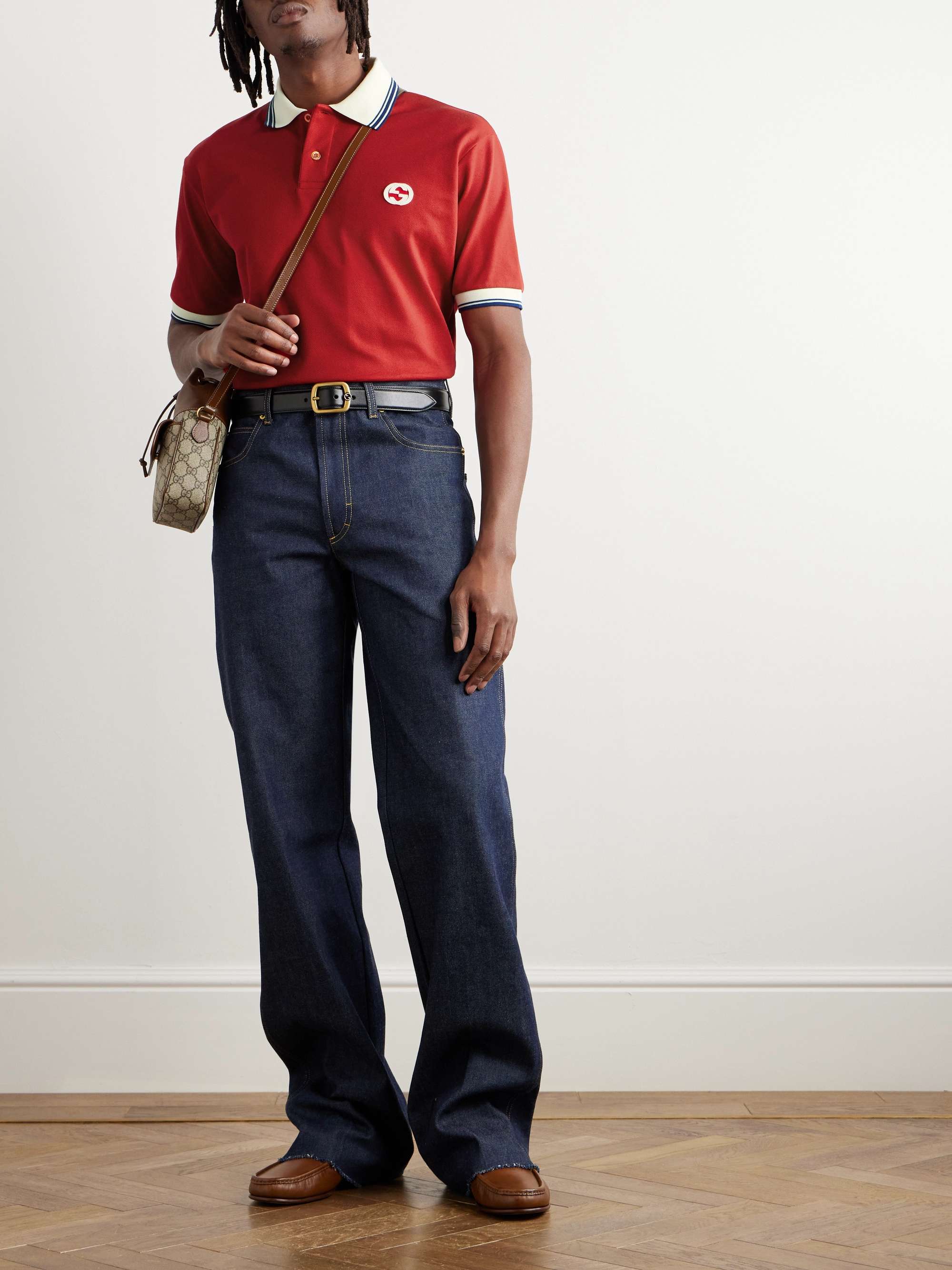 GUCCI Logo Appliqu d Stretch Cotton Piqu Polo Shirt for Men MR