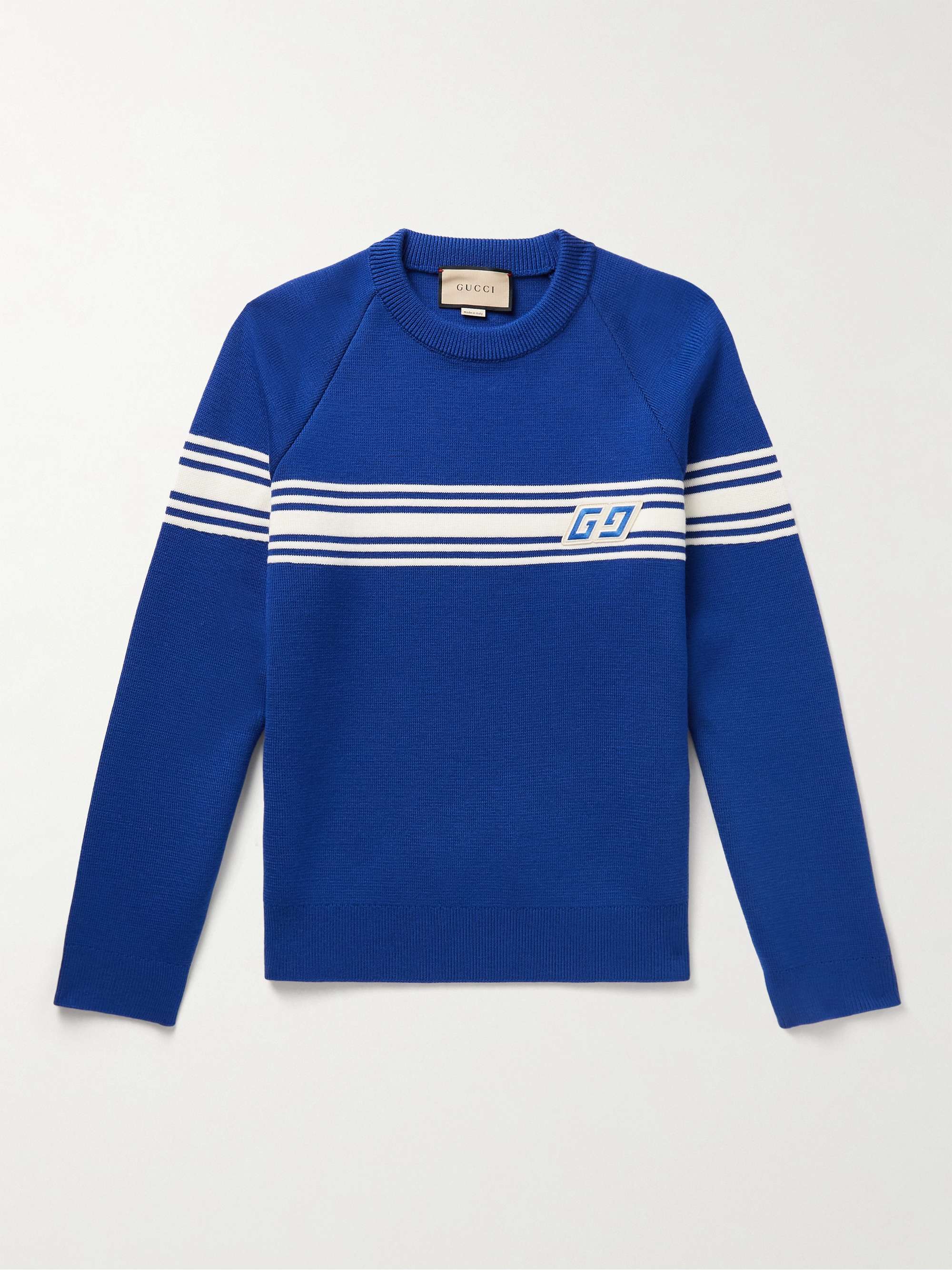 GUCCI Logo-Appliquéd Striped Wool Sweater for Men | MR PORTER