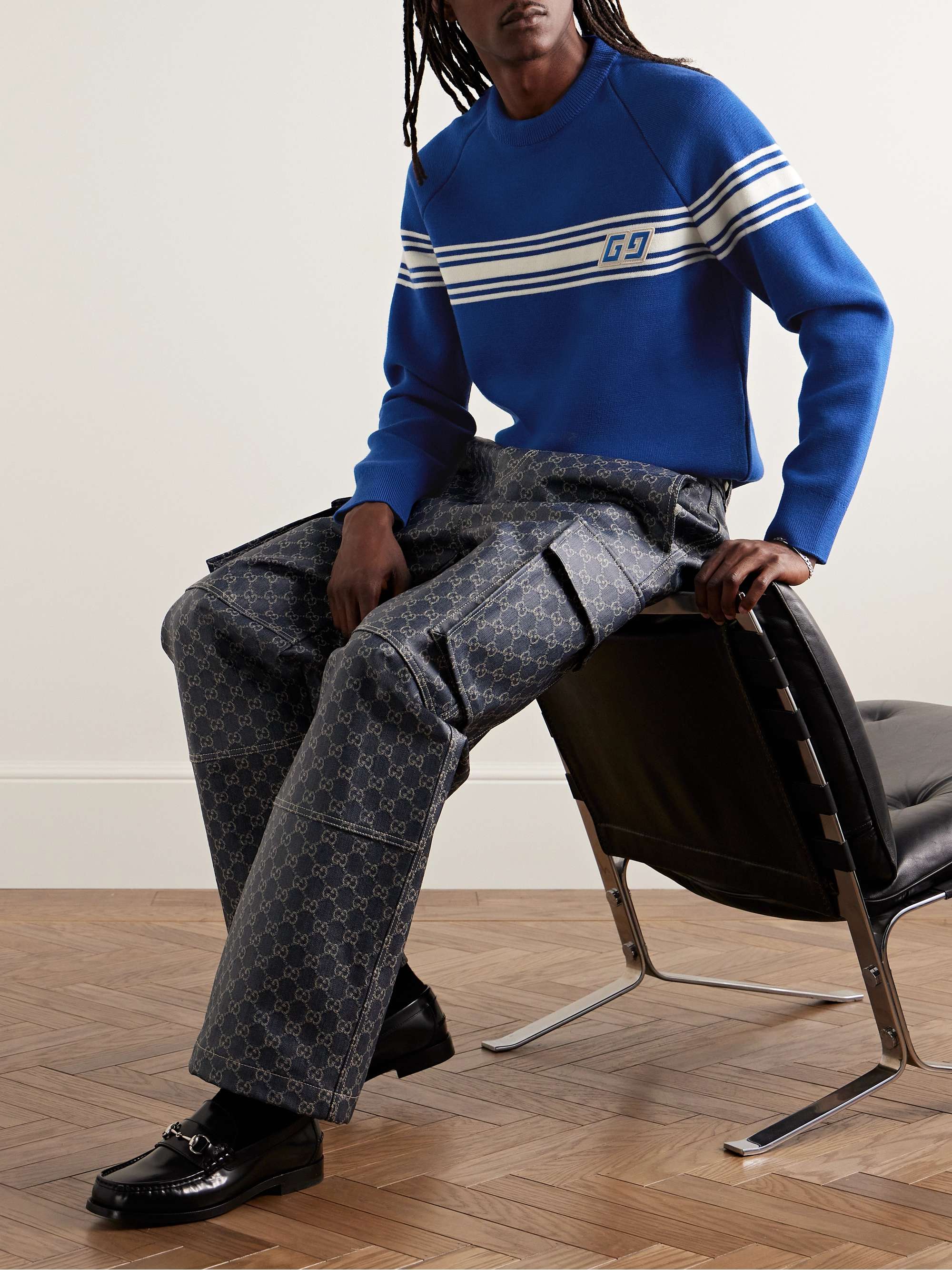 GUCCI Logo-Appliquéd Striped Wool Sweater for Men | MR PORTER