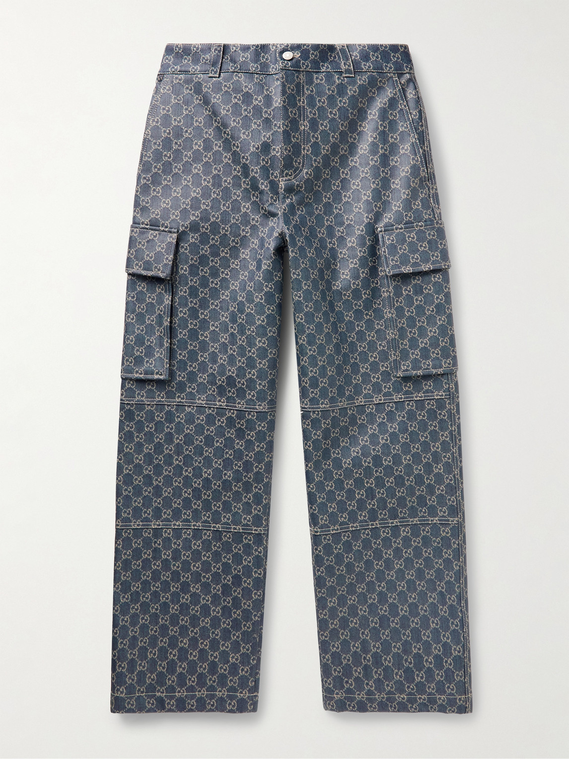 Straight-Leg Logo-Jacquard Coated Cargo Jeans
