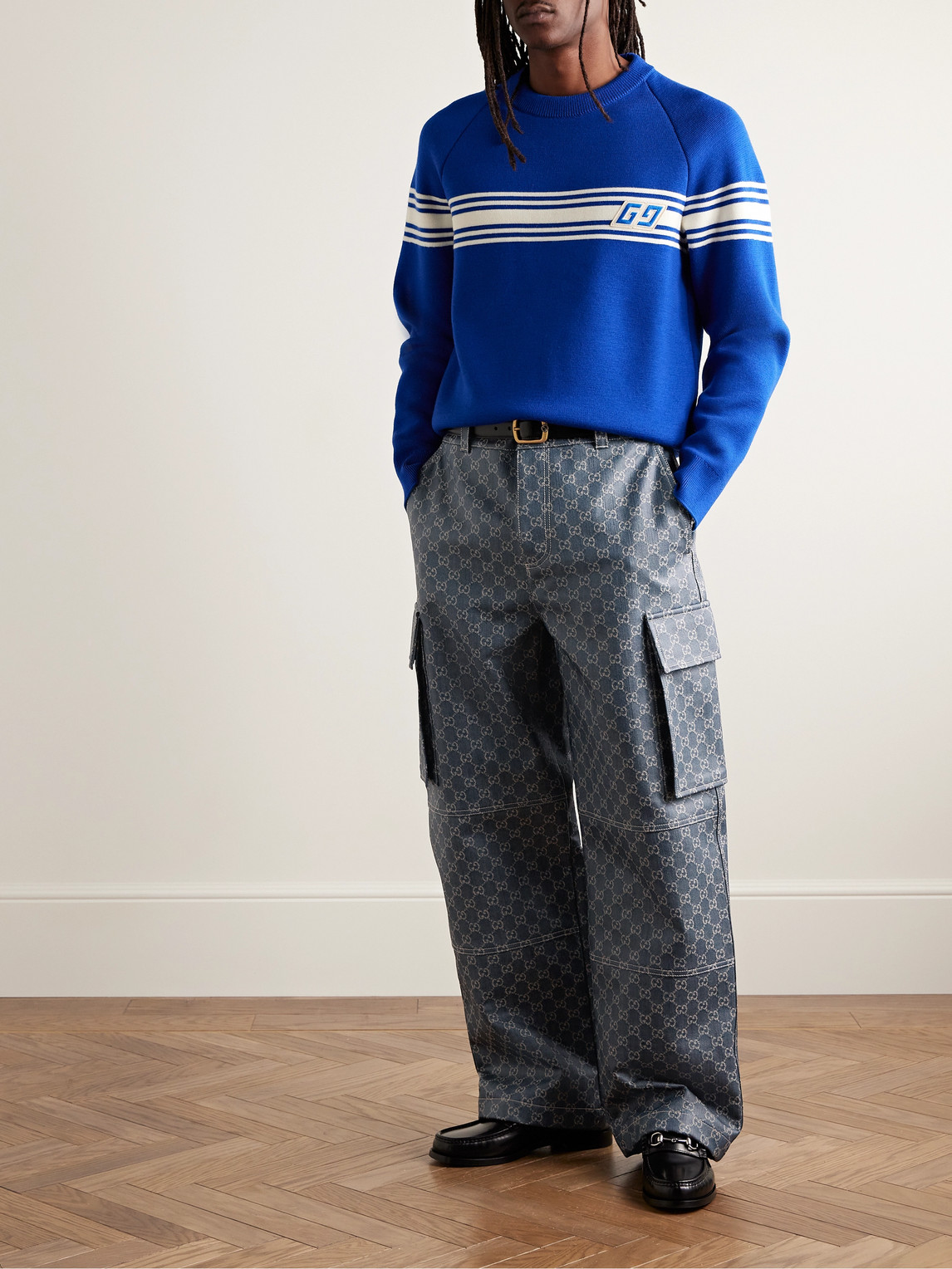 Straight-Leg Logo-Jacquard Coated Cargo Jeans — 2