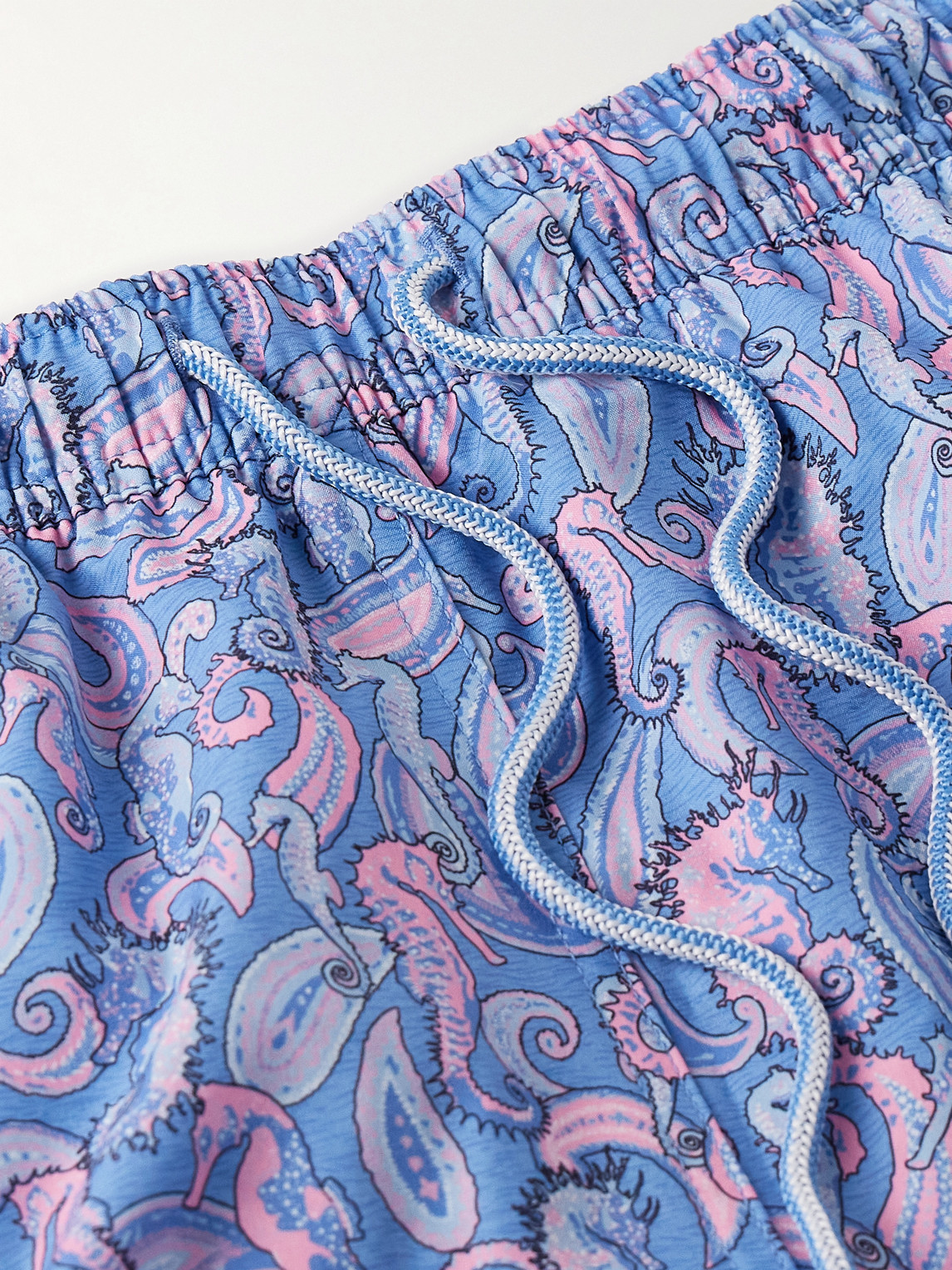 Shop Peter Millar Seahorse Paisley Straight-leg Mid-length Printed Swim Shorts In Blue