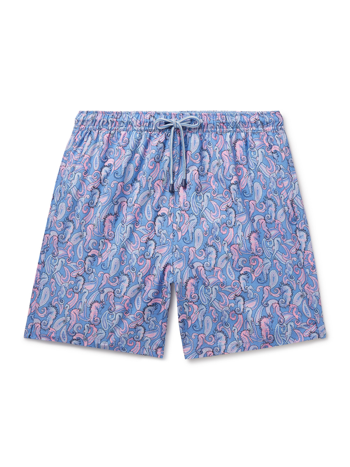 Shop Peter Millar Seahorse Paisley Straight-leg Mid-length Printed Swim Shorts In Blue