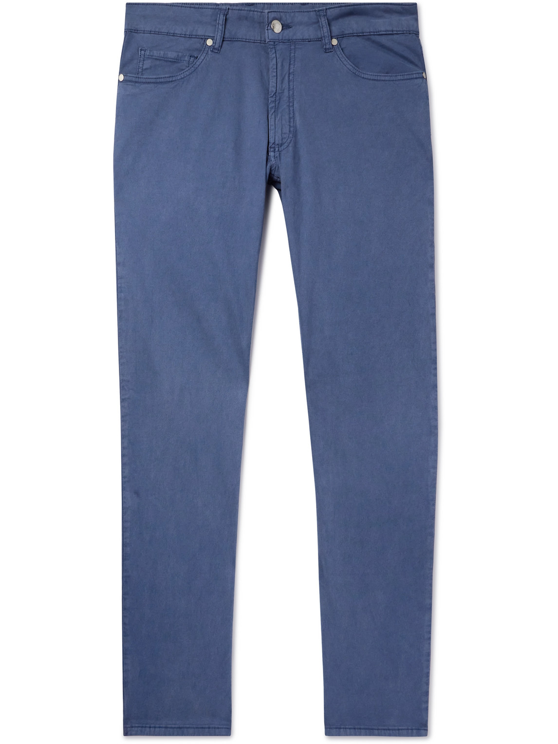 Shop Peter Millar Wayfare Slim-fit Stretch-tencel™ And Cotton-blend Twill Trousers In Blue