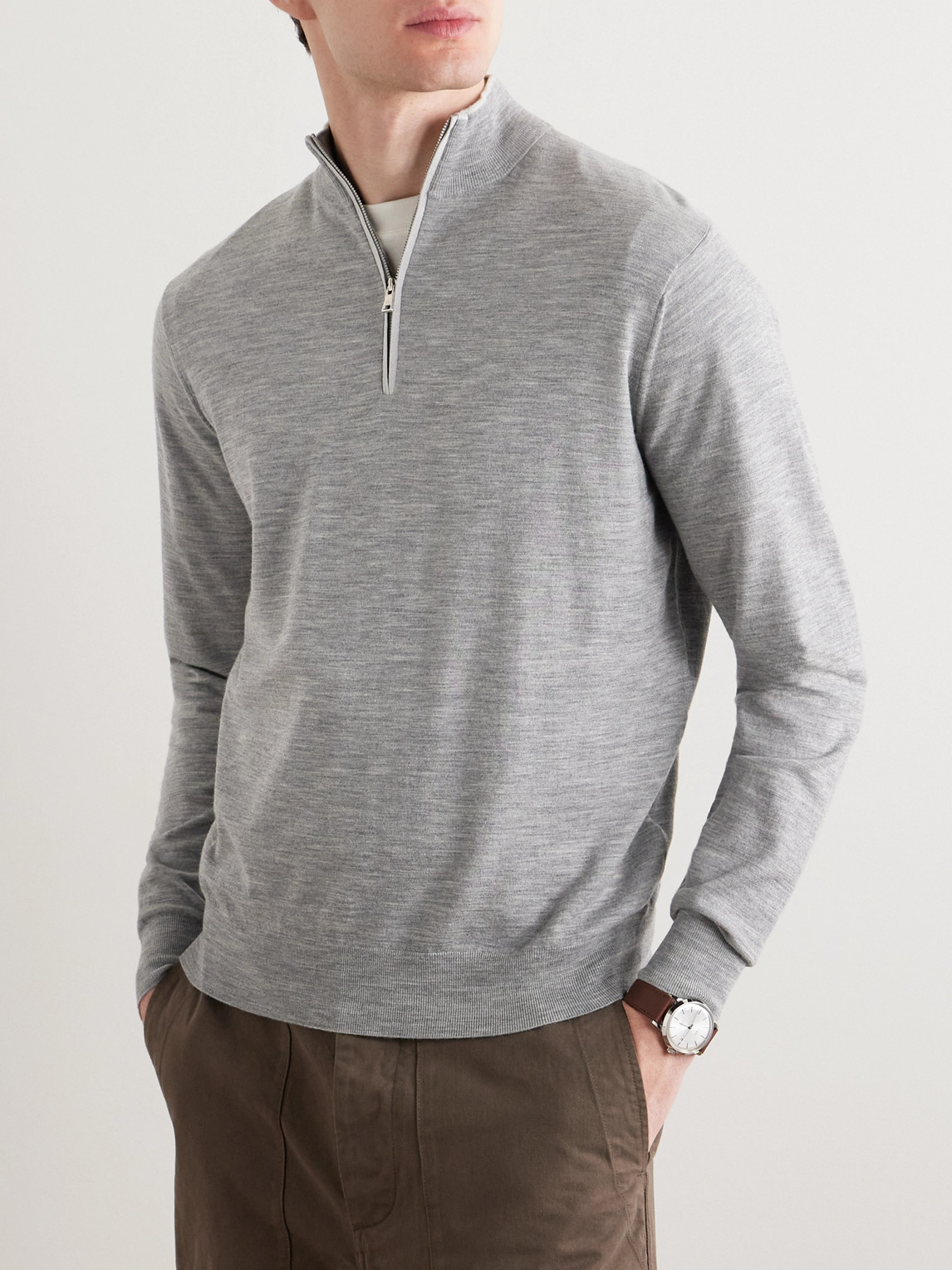 Shop Peter Millar Excursionist Flex Wool-blend Half-zip Sweater In Gray