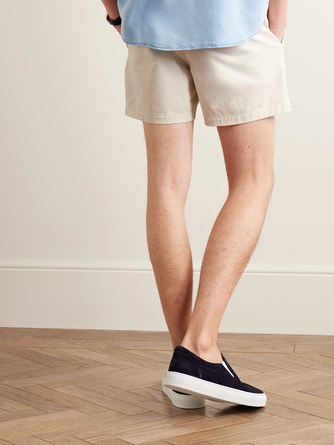 Shop Club Monaco Jax Straight-leg Cotton-blend Twill Shorts In Neutrals