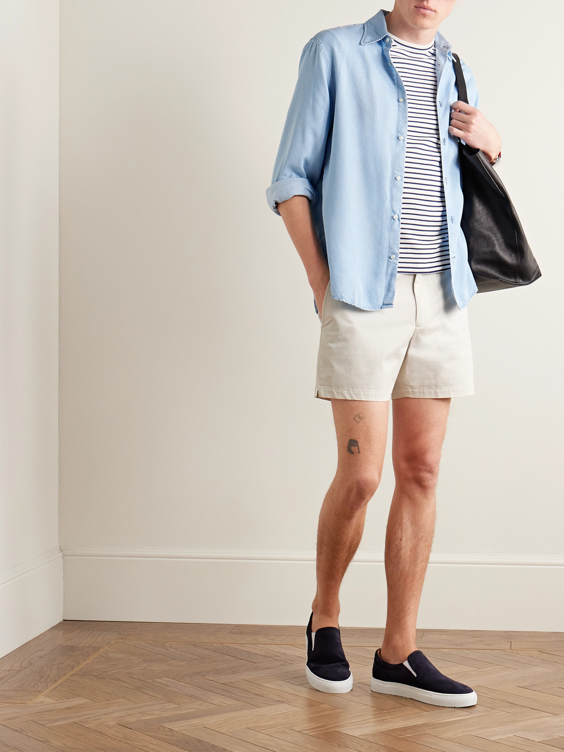 Shop Club Monaco Jax Straight-leg Cotton-blend Twill Shorts In Neutrals