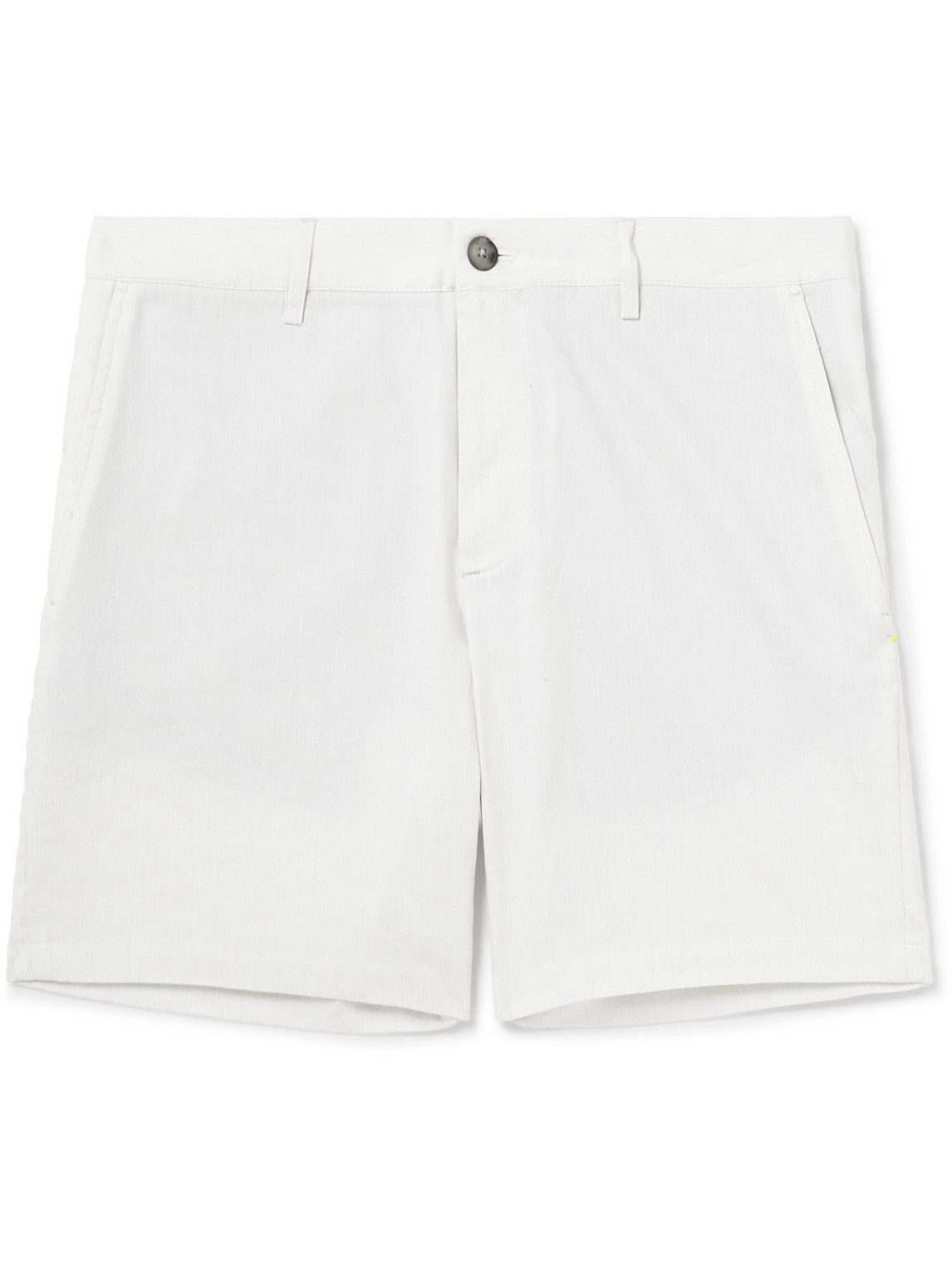 Club Monaco Baxter Slim-fit Straight-leg Striped Linen-blend Shorts In White