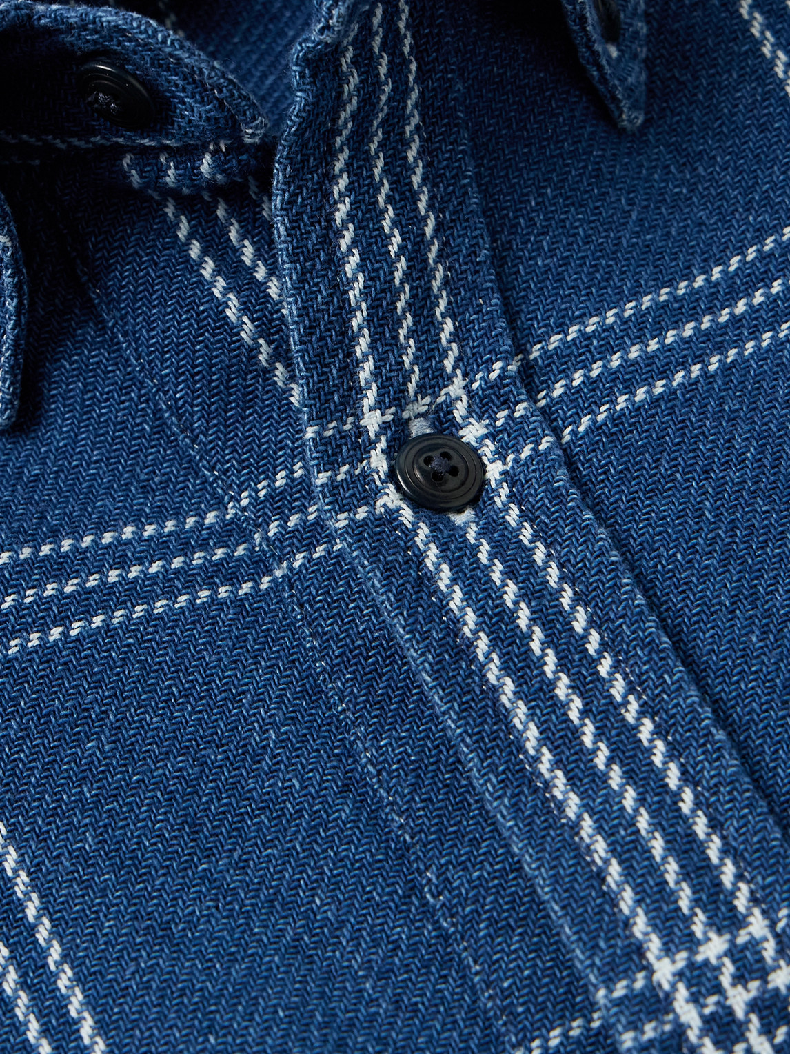 Shop Club Monaco Button-down Collar Checked Indigo-dyed Cotton Shirt Jacket In Blue