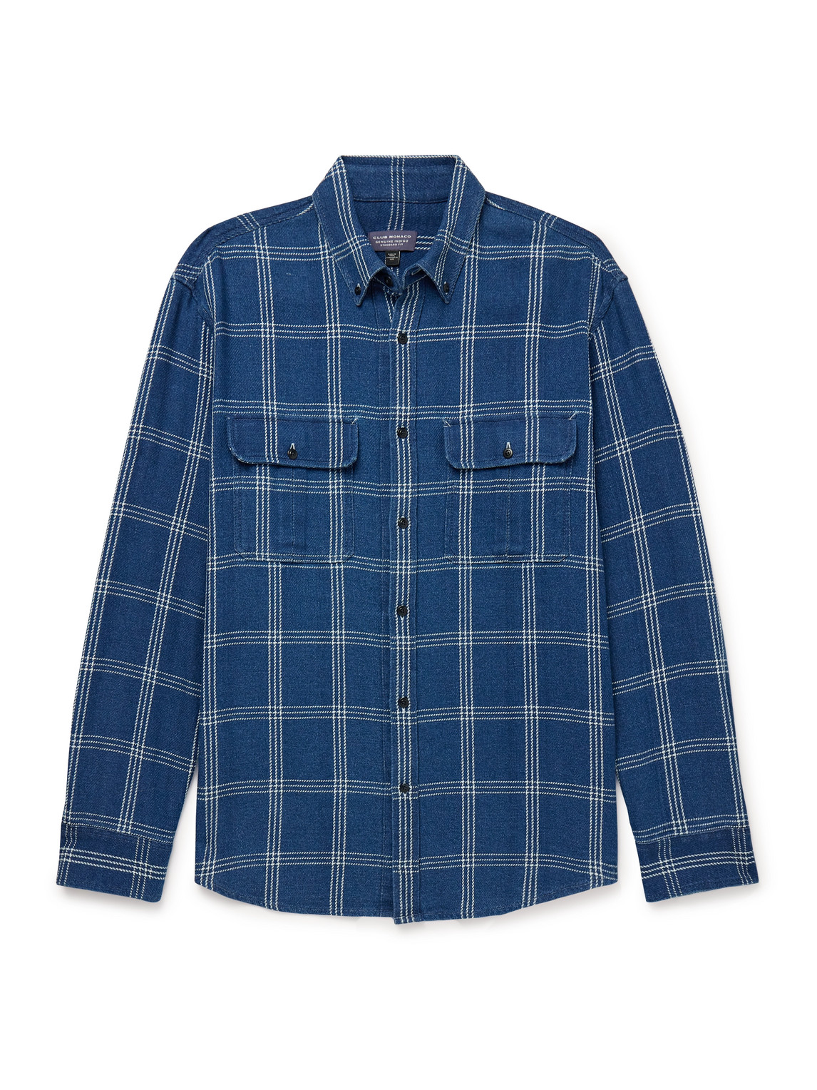 Club Monaco Button-down Collar Checked Indigo-dyed Cotton Shirt Jacket In Blue