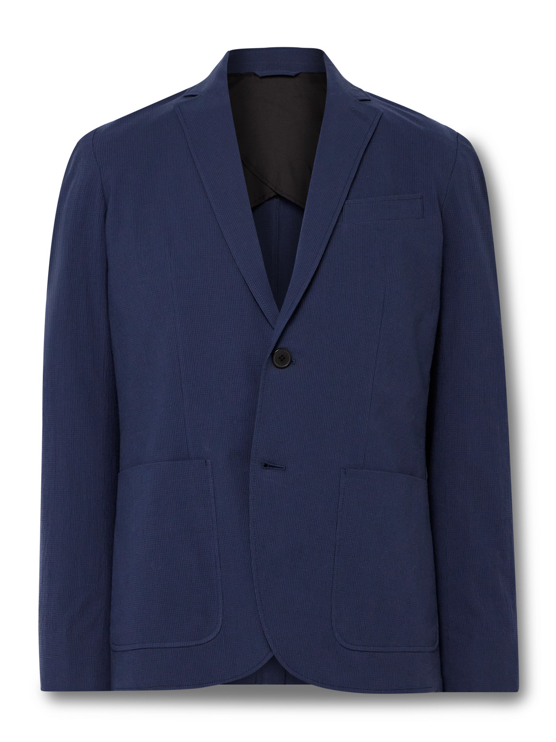 Club Monaco Slim-fit Unstructured Cotton-blend Seersucker Blazer In Blue