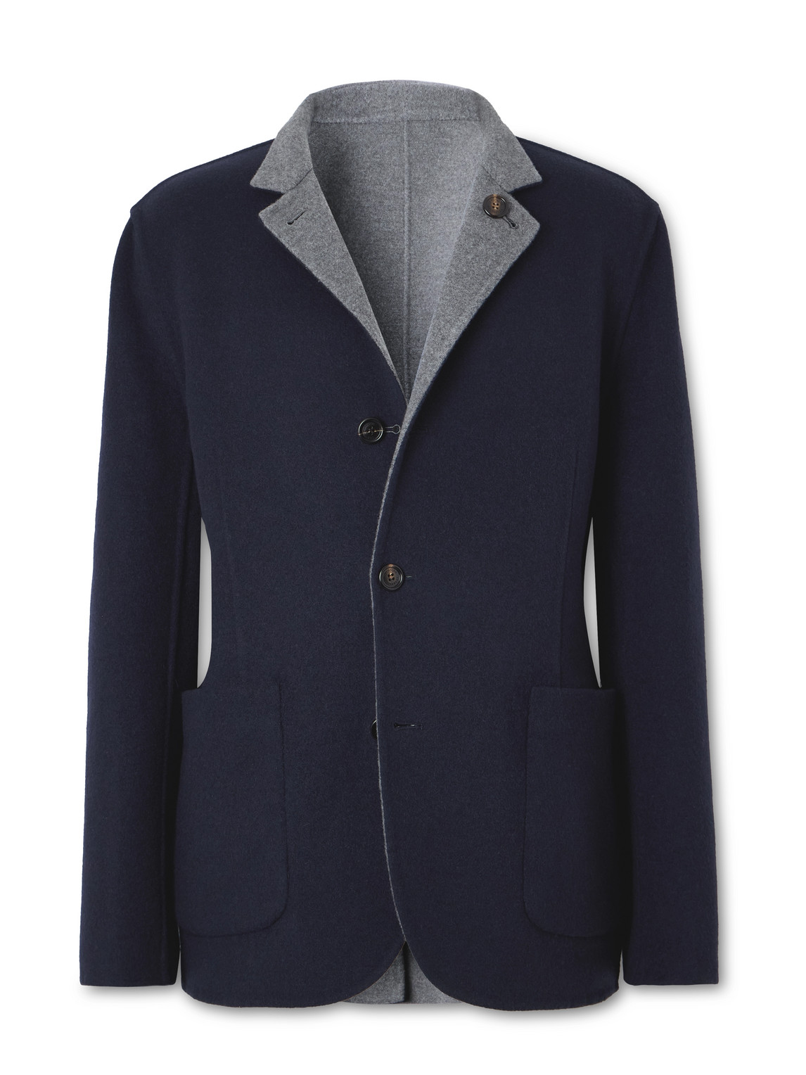 Brunello Cucinelli Nehru-collar Reversible Wool Blazer In Blue