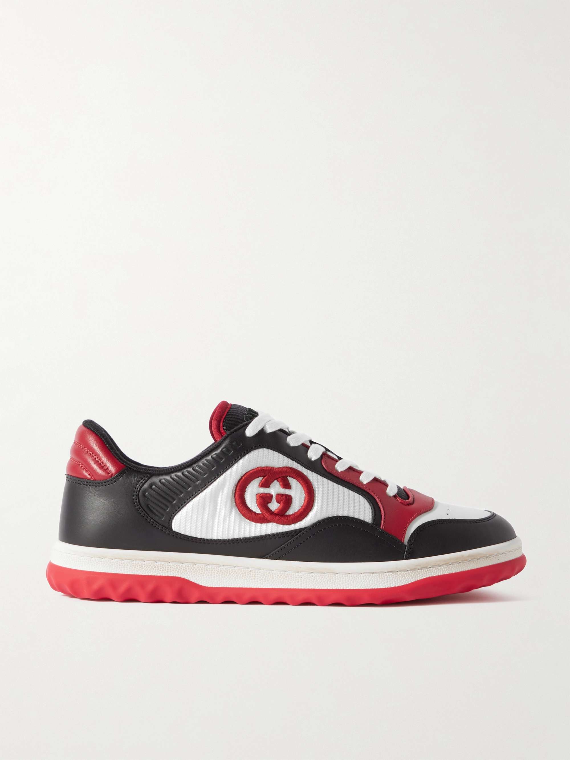 GUCCI Mac80 Logo-Embroidered Leather and Mesh Sneakers for Men | MR PORTER