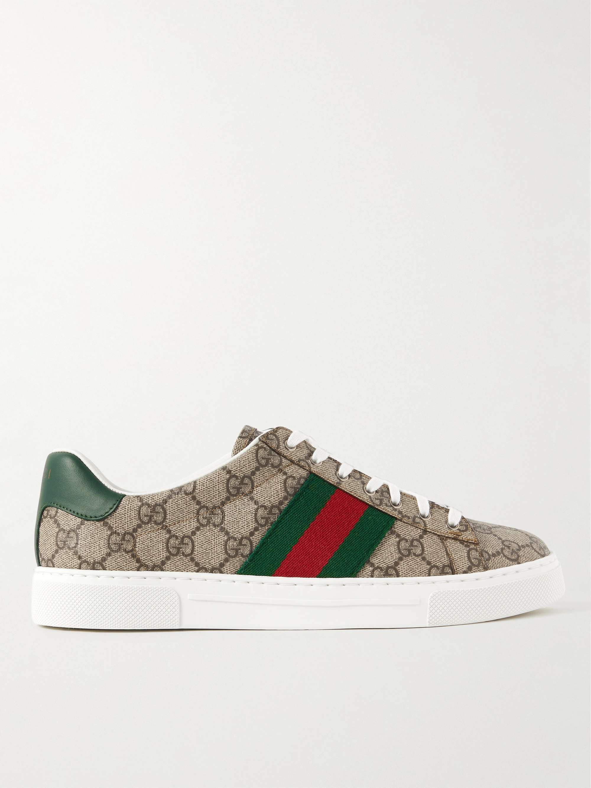 GUCCI Ace Leather and Webbing-Trimmed Monogrammed Canvas Sneakers for ...