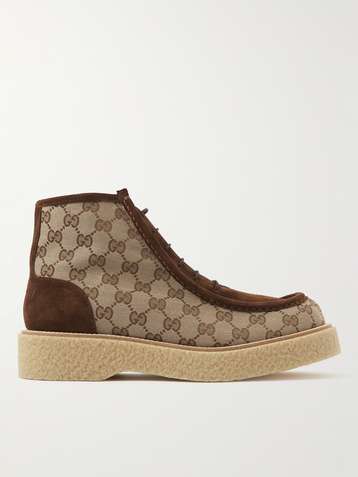 Gucci Men's Punkel Monogrammed Supreme Coated-Canvas Boots