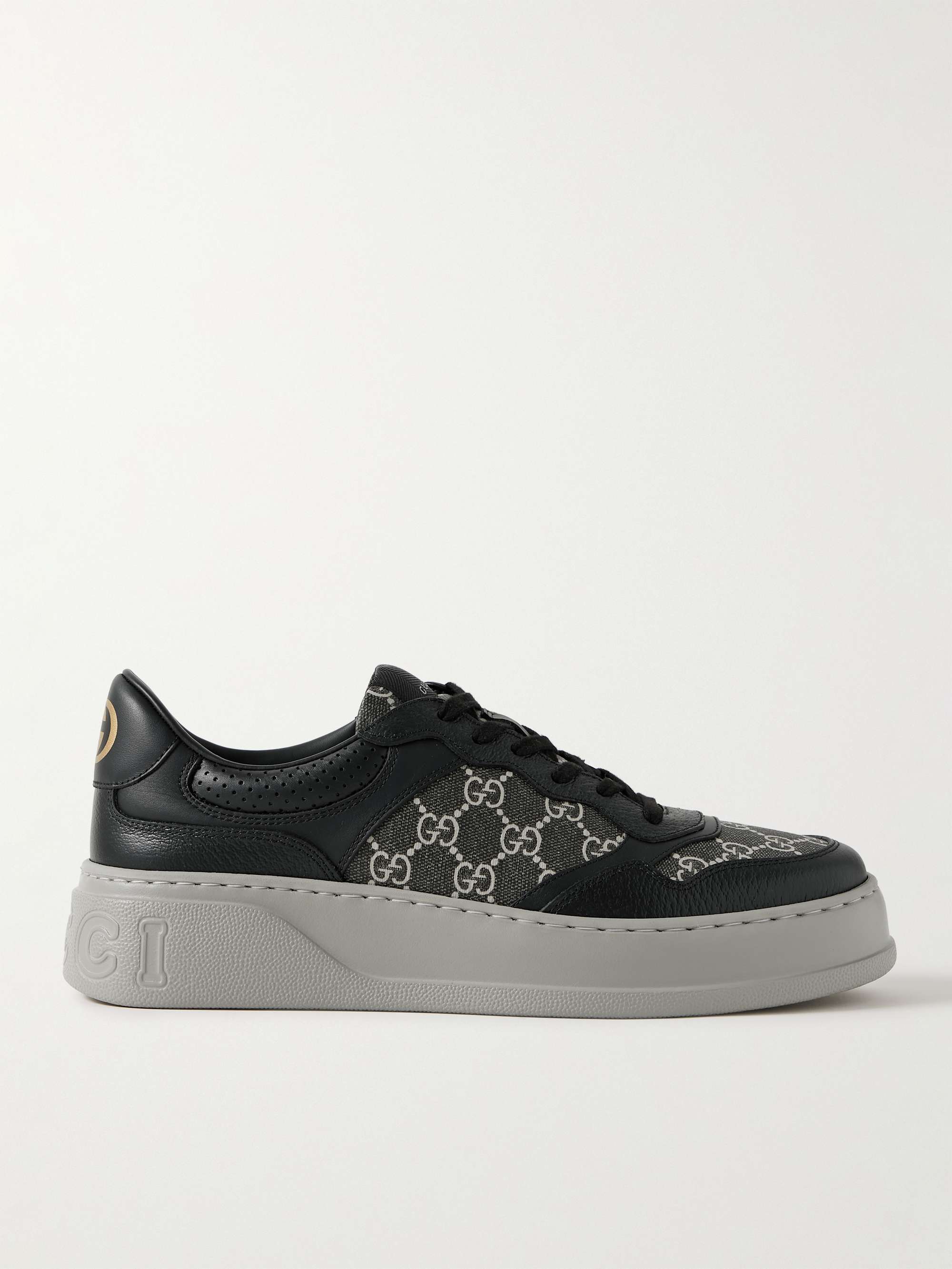 GUCCI Monogrammed Coated-Canvas and Leather Sneakers for Men | MR PORTER