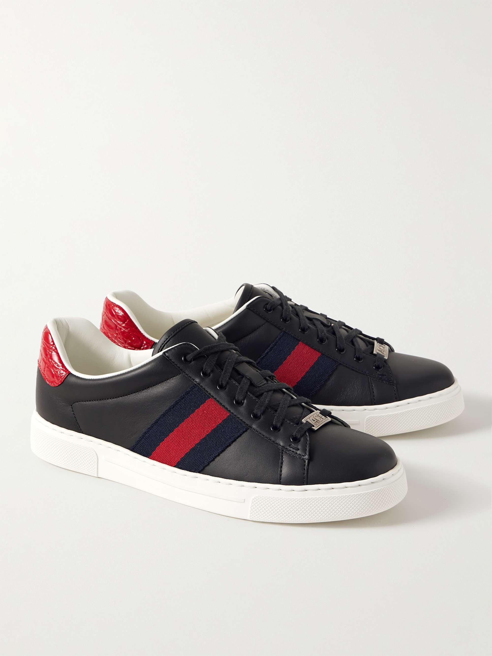 GUCCI Ace Webbing-Trimmed Leather Sneakers for Men | MR PORTER