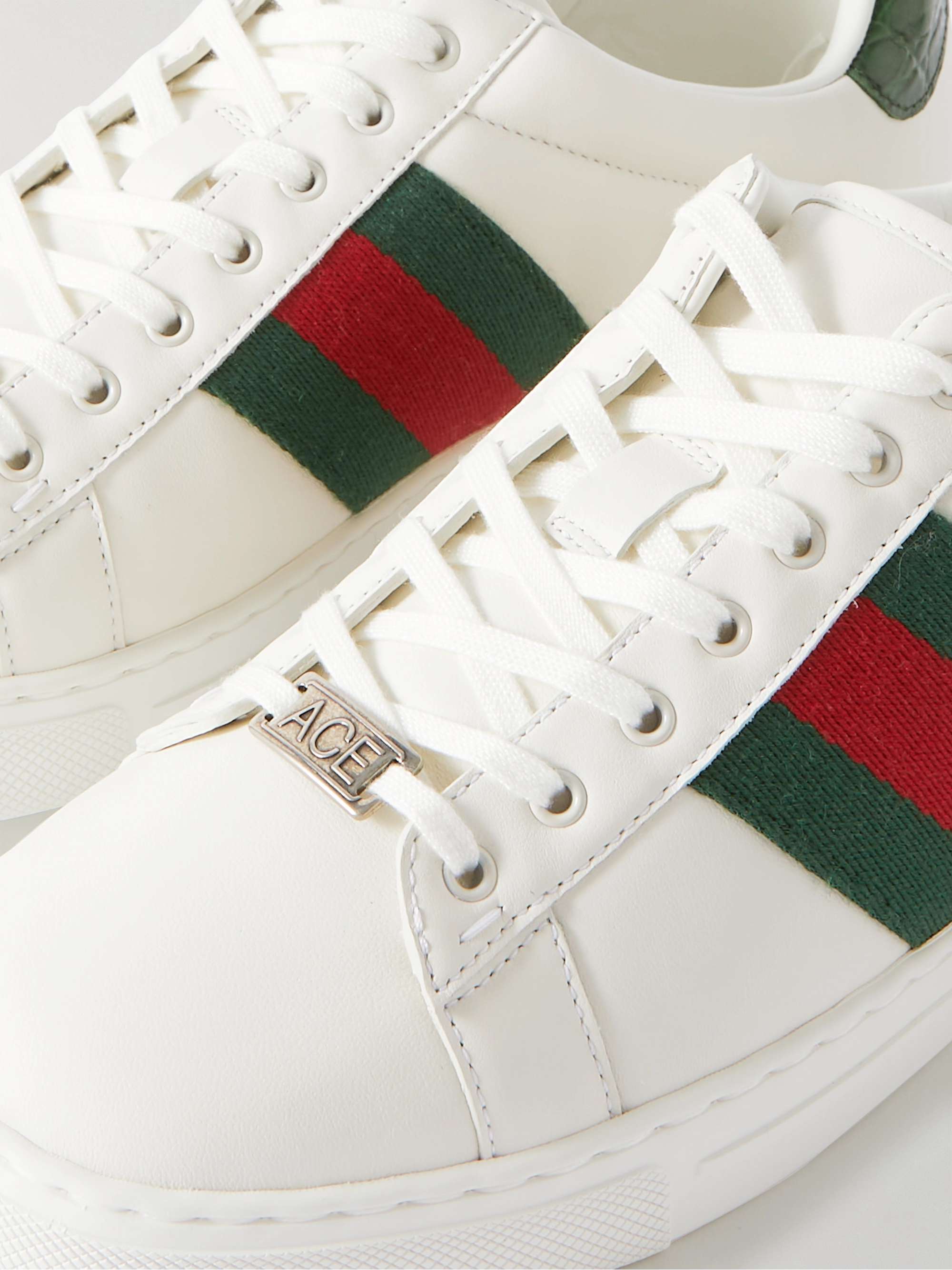 Ace Webbing-Trimmed Leather Sneakers