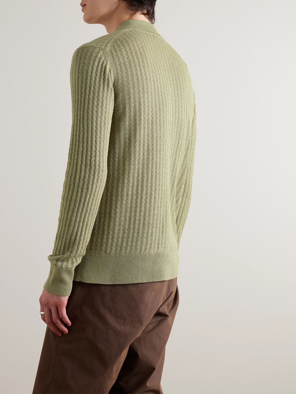 Shop Piacenza 1733 Pointelle-knit Silk And Linen-blend Shirt In Green