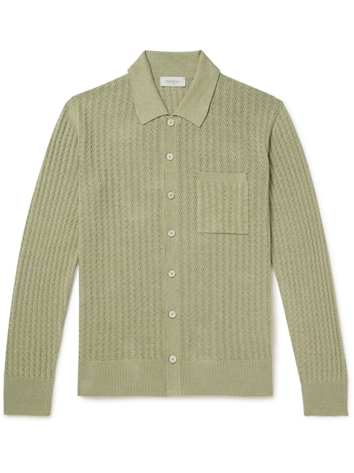 Piacenza 1733 Pointelle-knit Silk And Linen-blend Shirt In Green