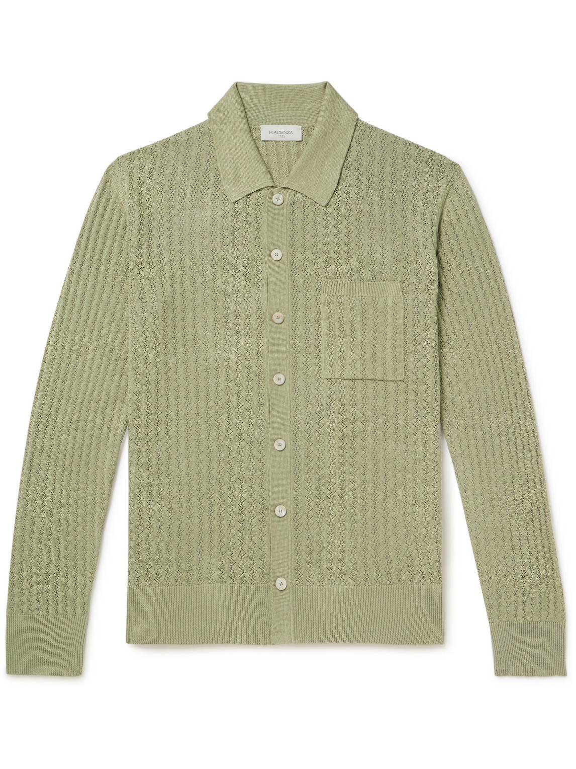 Pointelle-Knit Silk and Linen-Blend Shirt