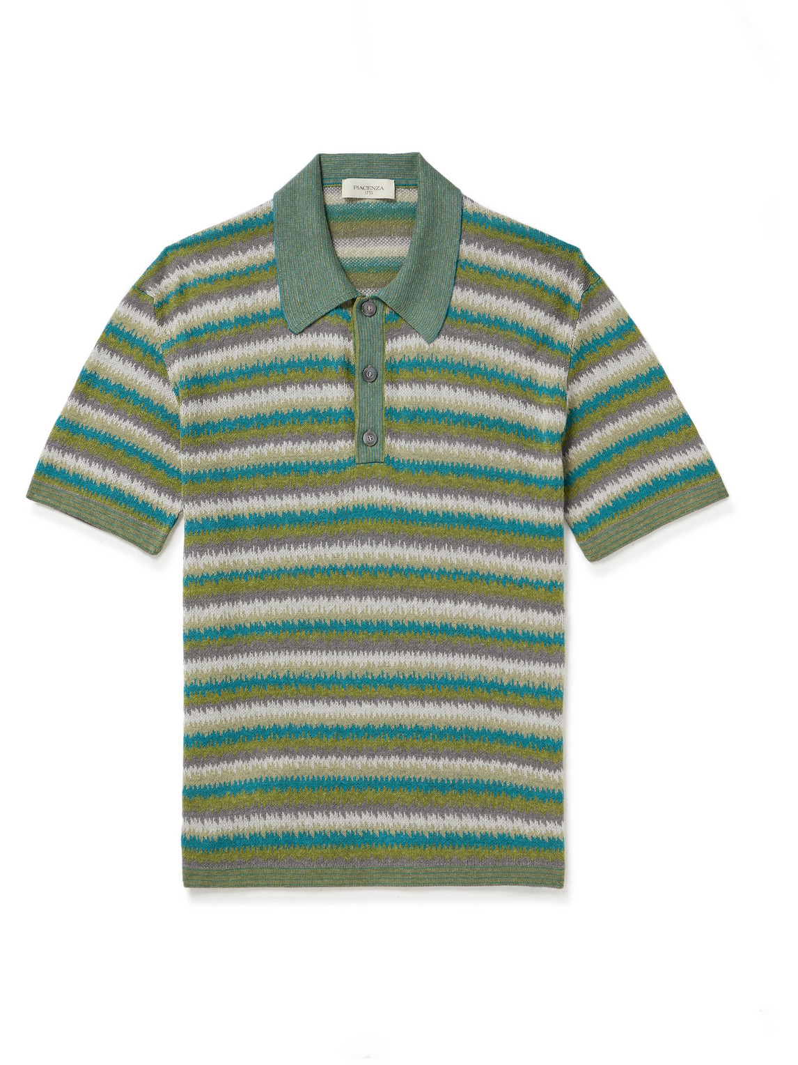 Piacenza 1733 Jacquard-knit Striped Silk And Linen-blend Polo Shirt In Green