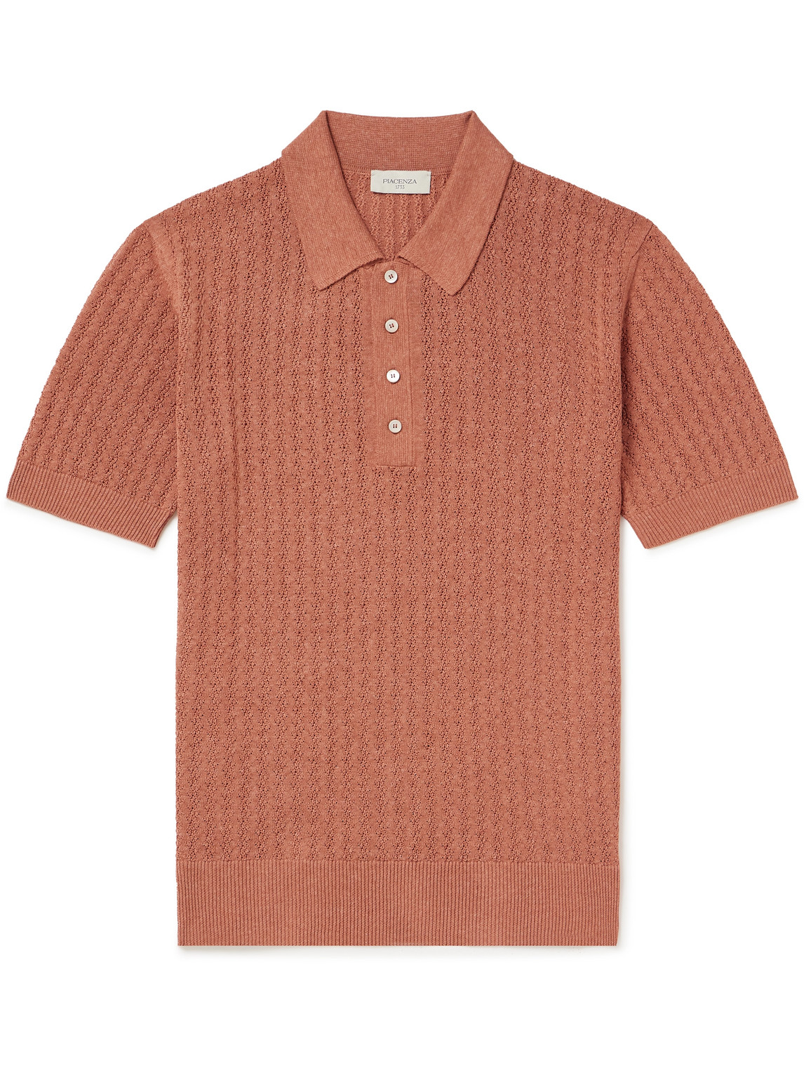 Piacenza 1733 Pointelle-knit Silk And Linen-blend Polo Shirt In Orange