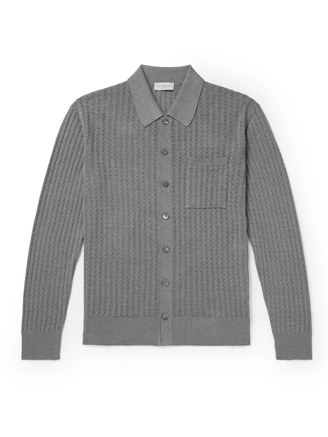 Piacenza 1733 Pointelle-knit Silk And Linen-blend Shirt In Gray