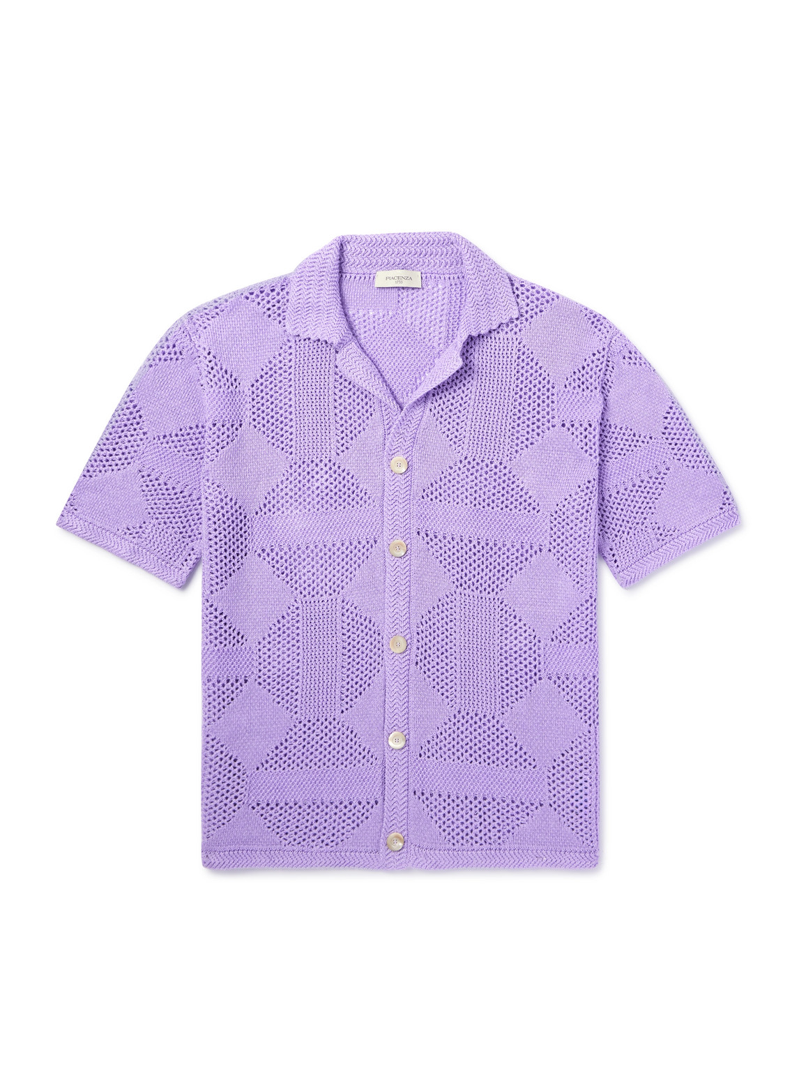 Piacenza 1733 Camp-collar Crocheted Linen And Cotton-blend Shirt In Purple