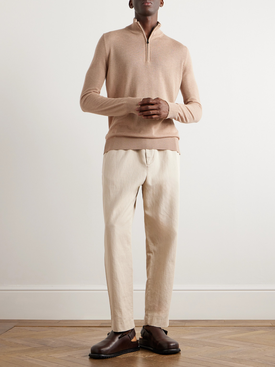 Shop Piacenza 1733 Silk And Cashmere-blend Half-zip Sweater In Neutrals