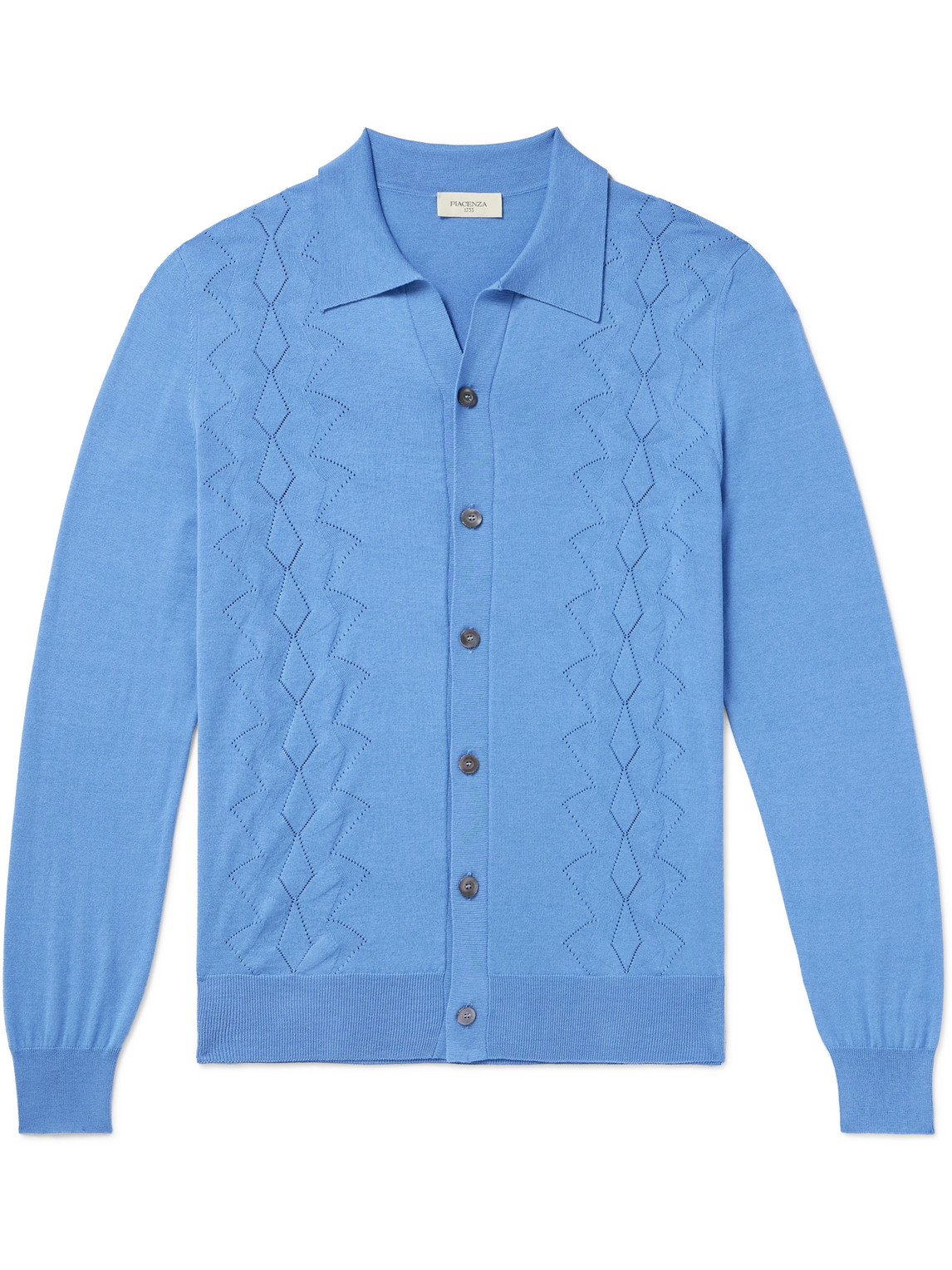 Piacenza 1733 Pointelle-knit Silk And Cotton-blend Cardigan In Blue
