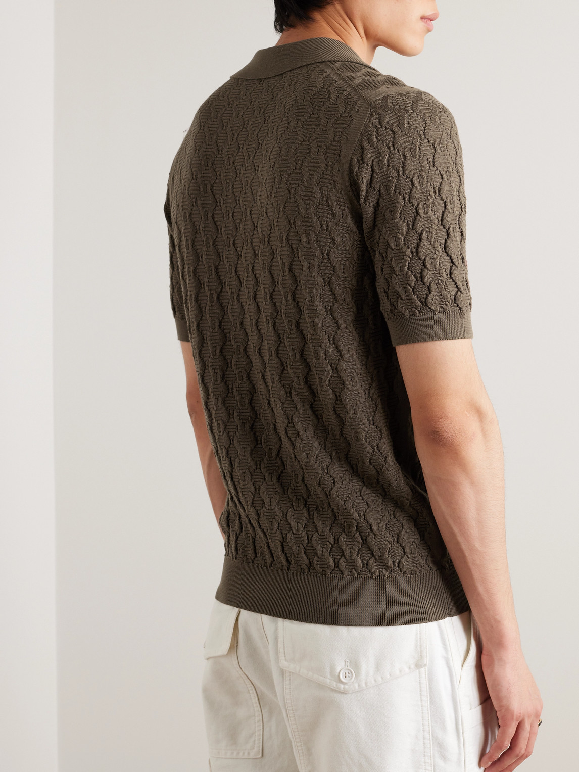 Shop Piacenza 1733 Cable-knit Cotton Polo Shirt In Brown