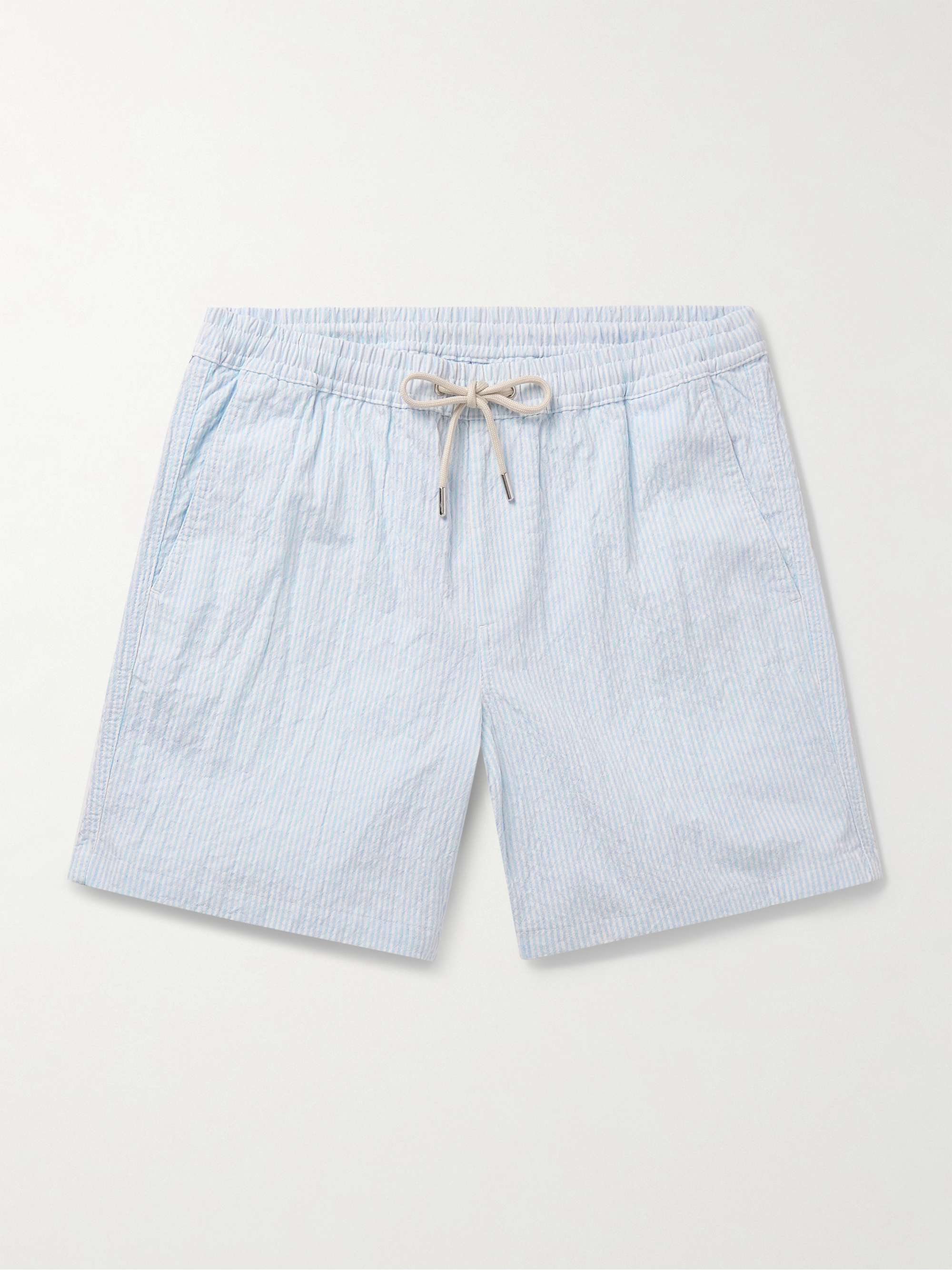 Straight-Leg Organic Cotton-Seersucker Drawstring Shorts