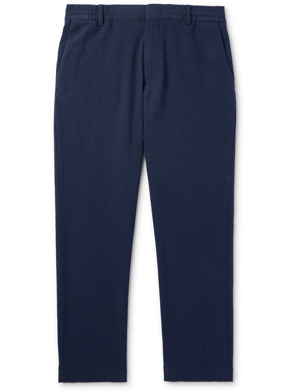 Nn07 Billie 1040 Straight-leg Organic Cotton-blend Seersucker Trousers In Blue